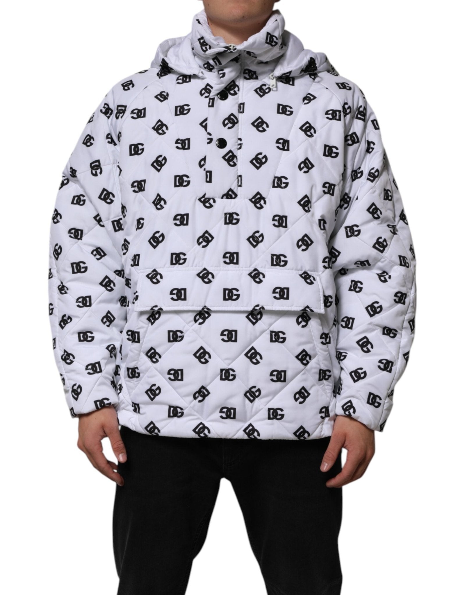 Dolce & Gabbana White DG Monogram Hooded Quilted Jacket - RIMODA