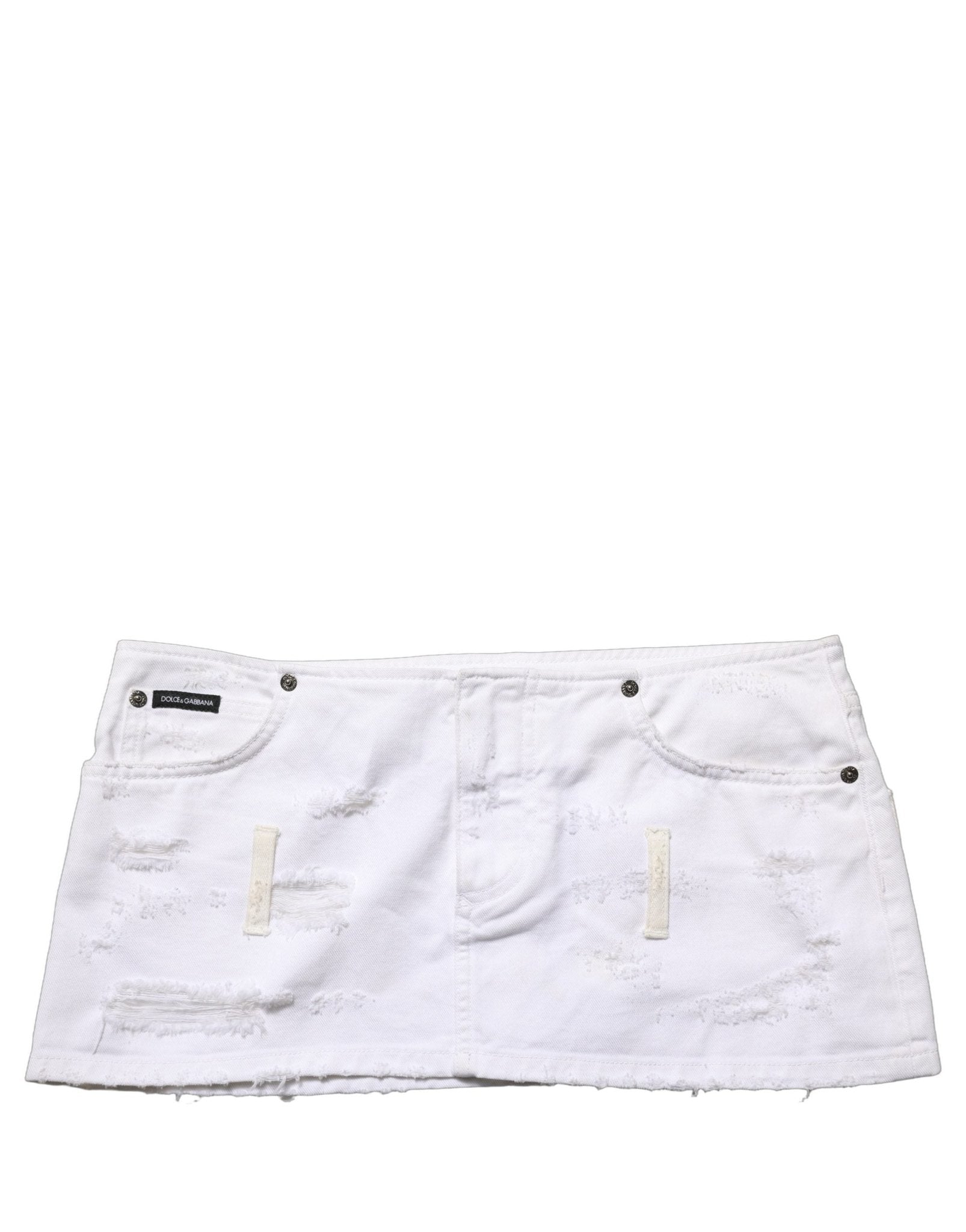 Dolce & Gabbana White Distressed Cotton Denim Mini Skirt - RIMODA