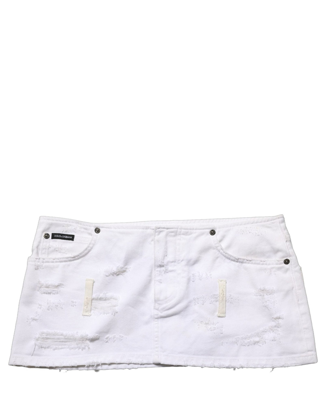 Dolce & Gabbana White Distressed Cotton Denim Mini Skirt - RIMODA