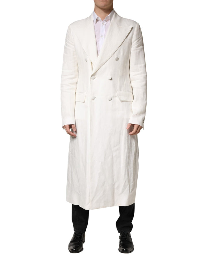 Dolce & Gabbana White Double Breasted Men Trench Coat Jacket - RIMODA