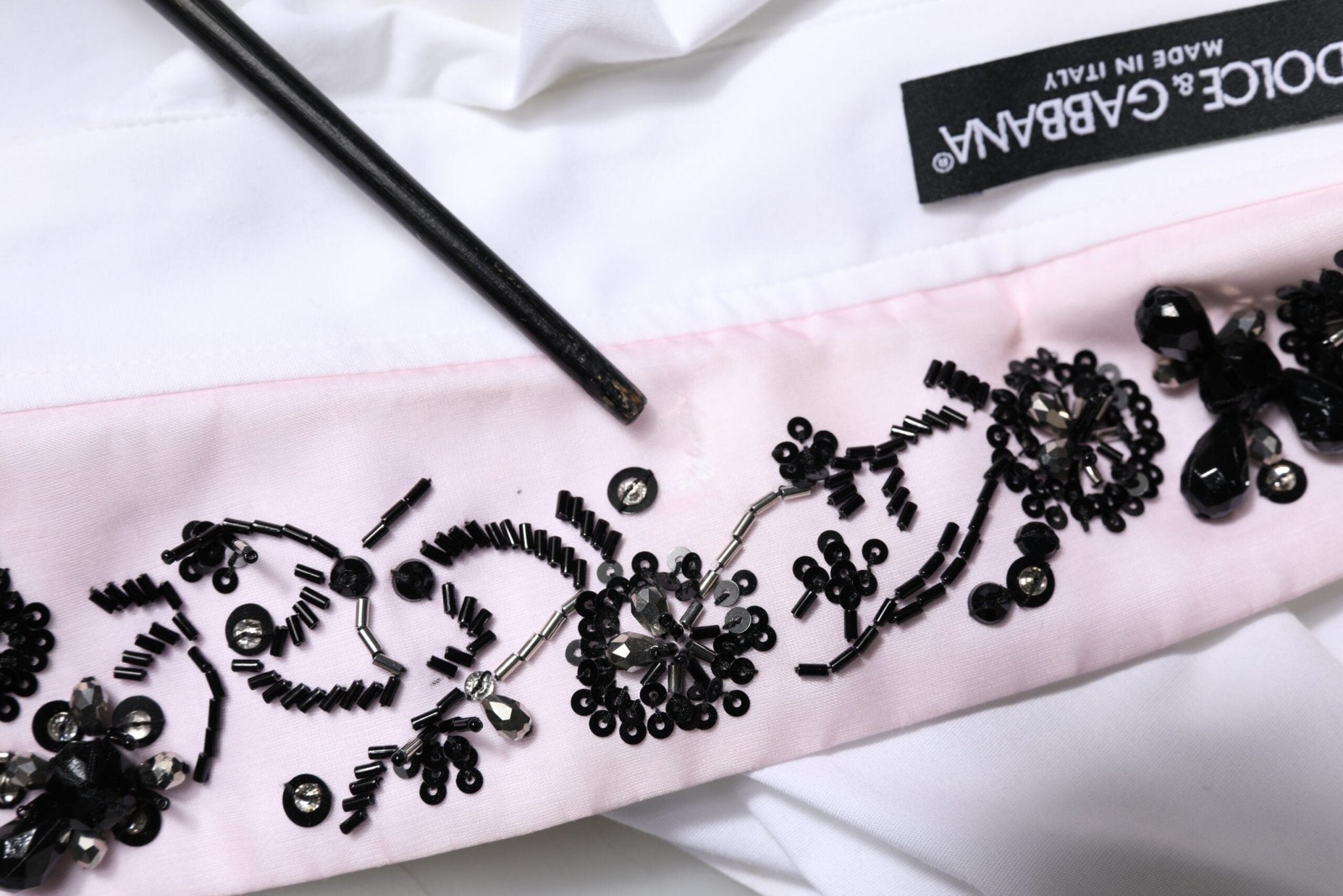 Dolce & Gabbana White Embellished Collared Dress Shirt Top - RIMODA