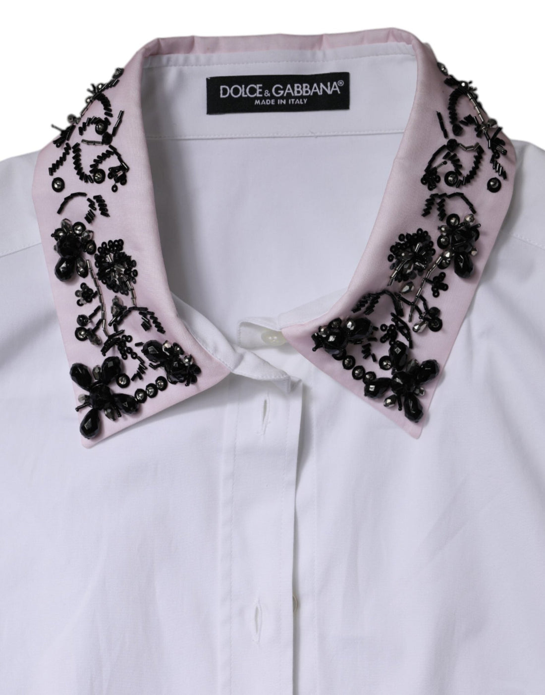 Dolce & Gabbana White Embellished Collared Dress Shirt Top - RIMODA