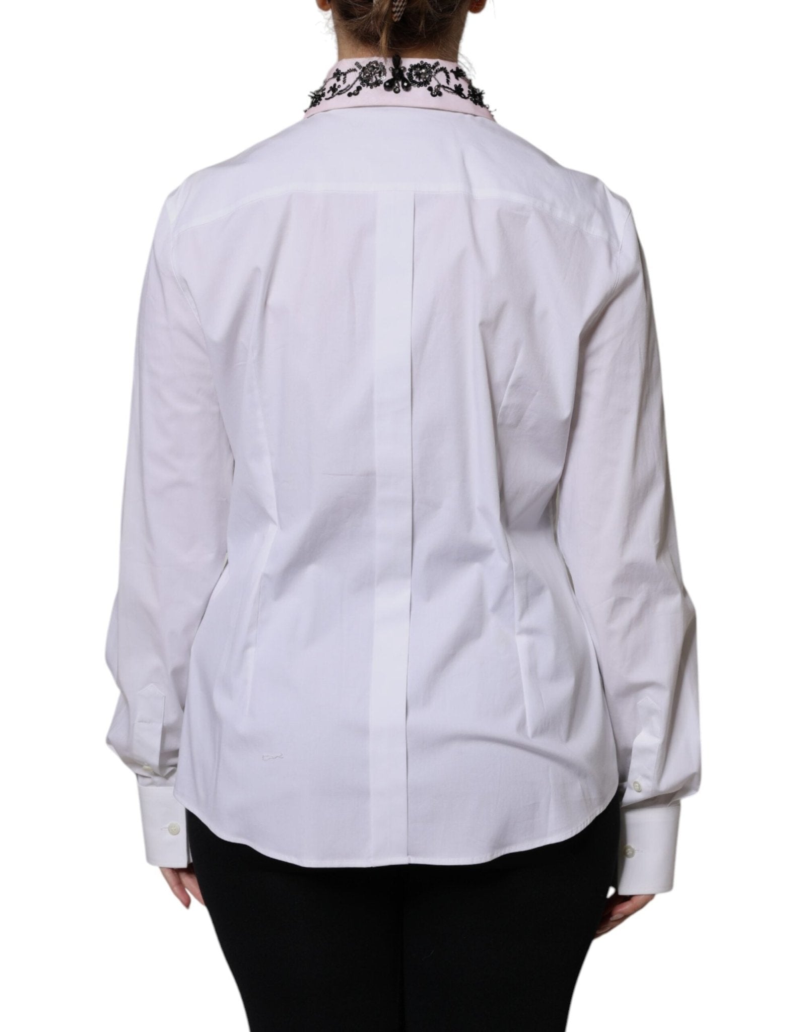 Dolce & Gabbana White Embellished Collared Dress Shirt Top - RIMODA