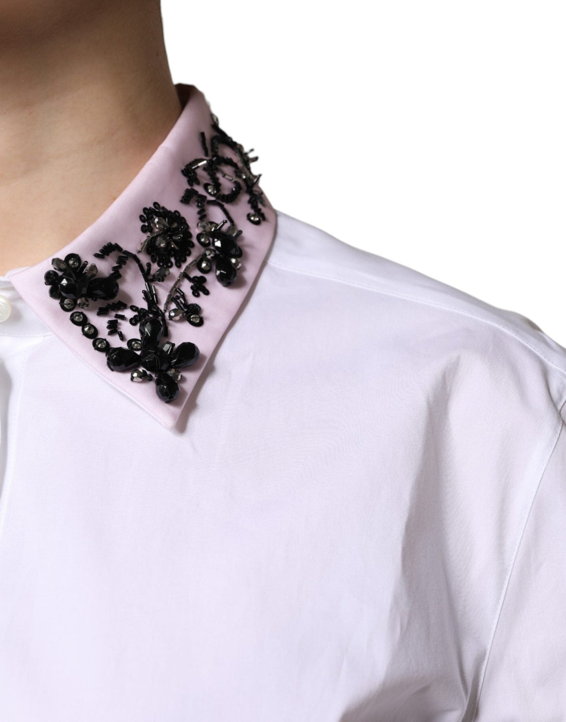 Dolce & Gabbana White Embellished Collared Dress Shirt Top - RIMODA