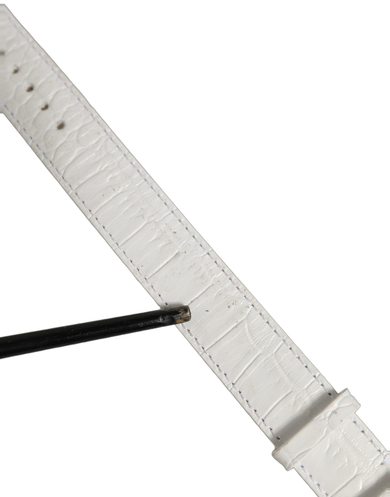 Dolce & Gabbana White Embossed Leather Gold Buckle Belt Strap Bracelet - RIMODA