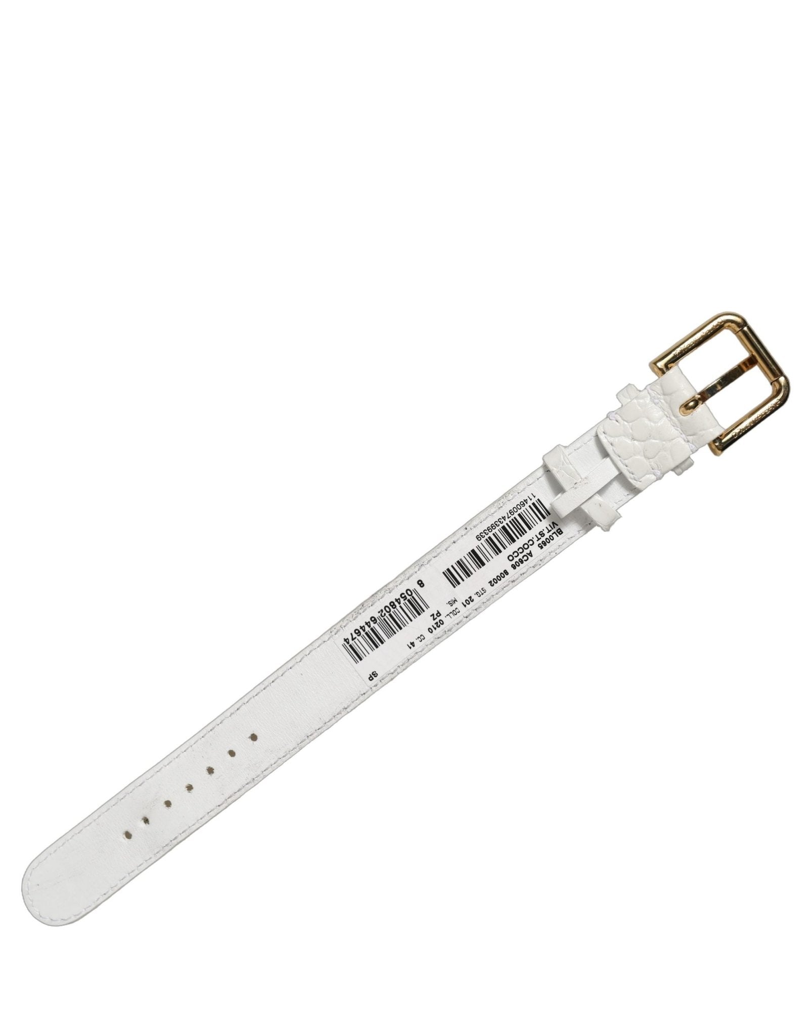 Dolce & Gabbana White Embossed Leather Gold Buckle Belt Strap Bracelet - RIMODA