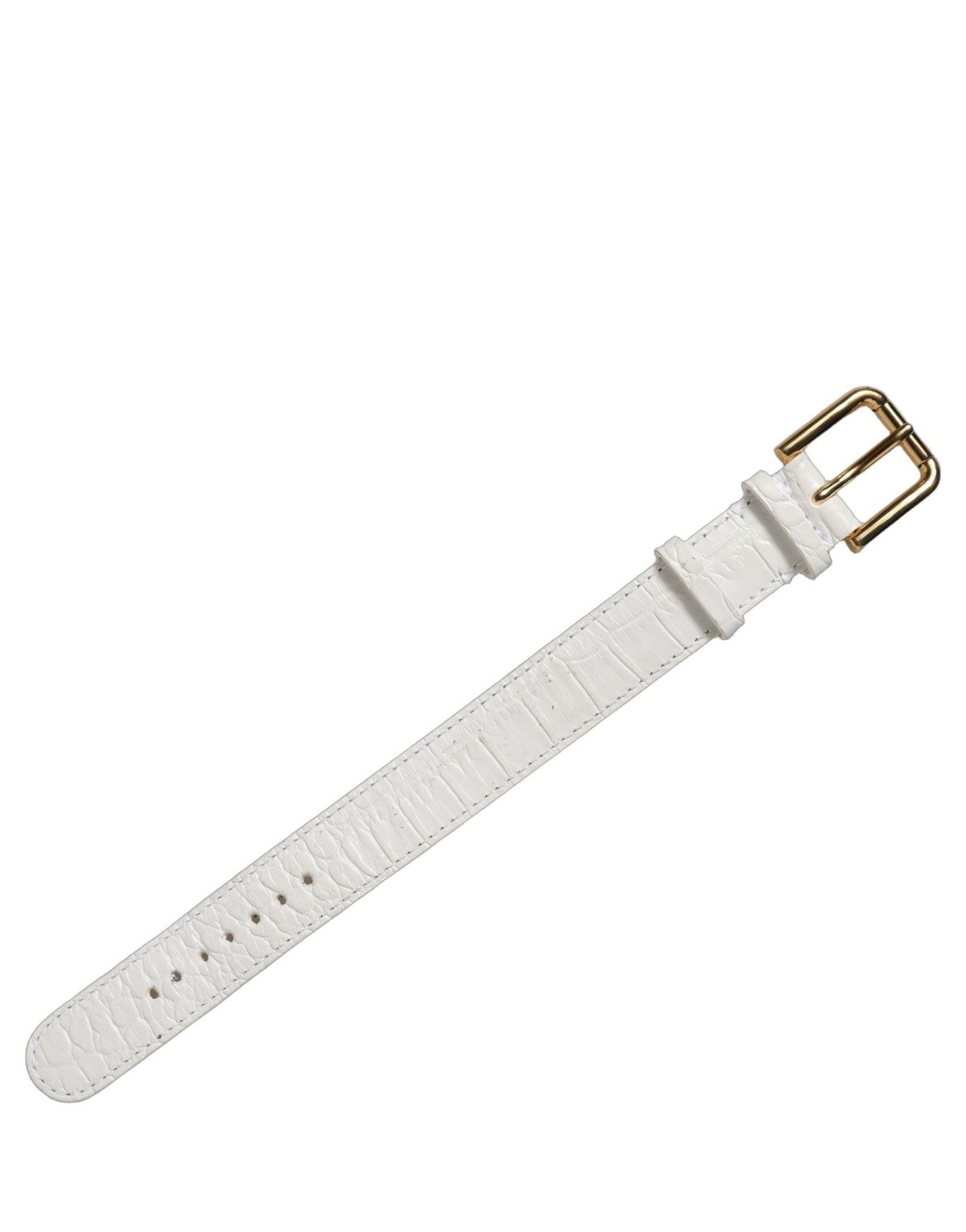 Dolce & Gabbana White Embossed Leather Gold Buckle Belt Strap Bracelet - RIMODA