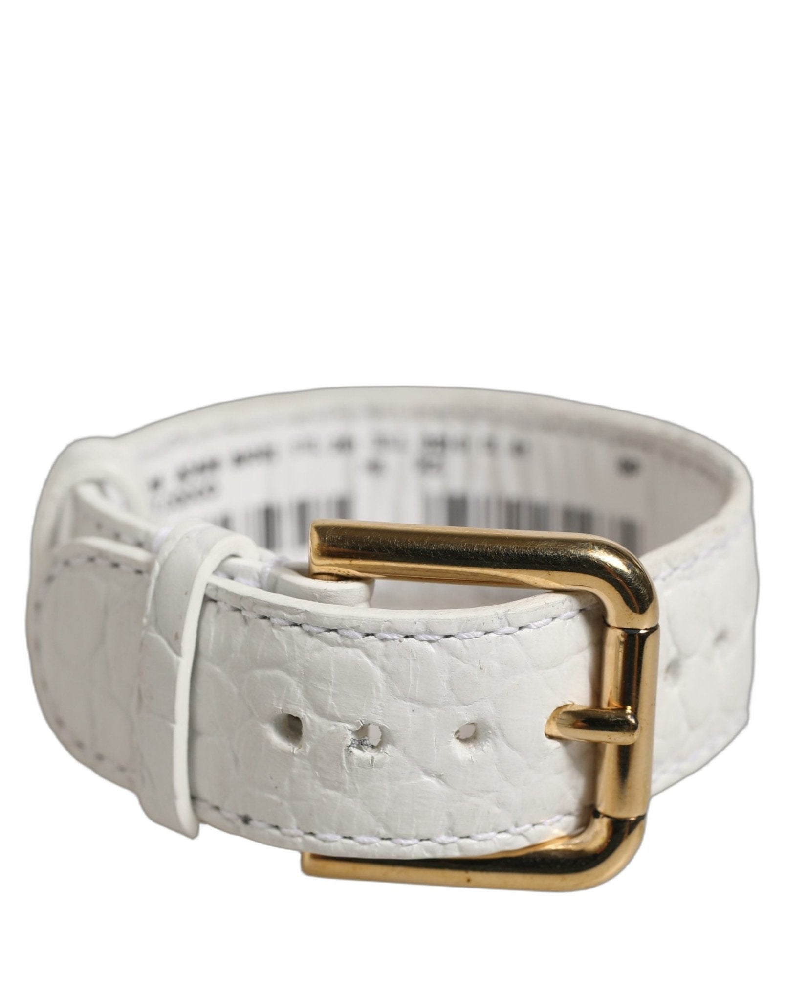 Dolce & Gabbana White Embossed Leather Gold Buckle Belt Strap Bracelet - RIMODA