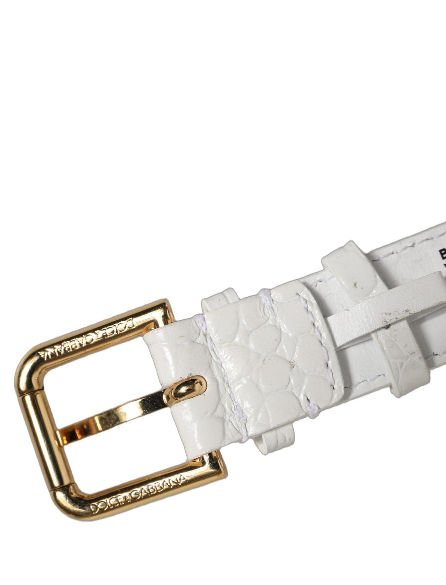 Dolce & Gabbana White Embossed Leather Gold Buckle Belt Strap Bracelet - RIMODA