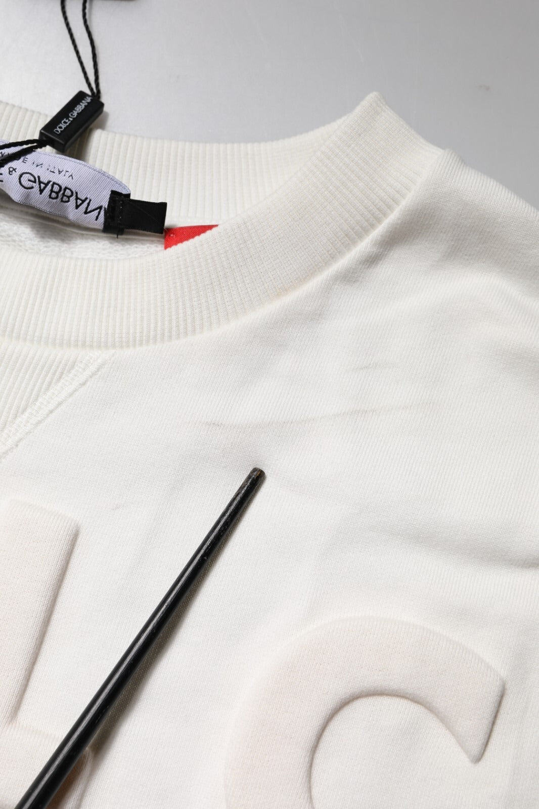 Dolce & Gabbana White Embossed Logo Cotton Crew Neck Sweater - RIMODA