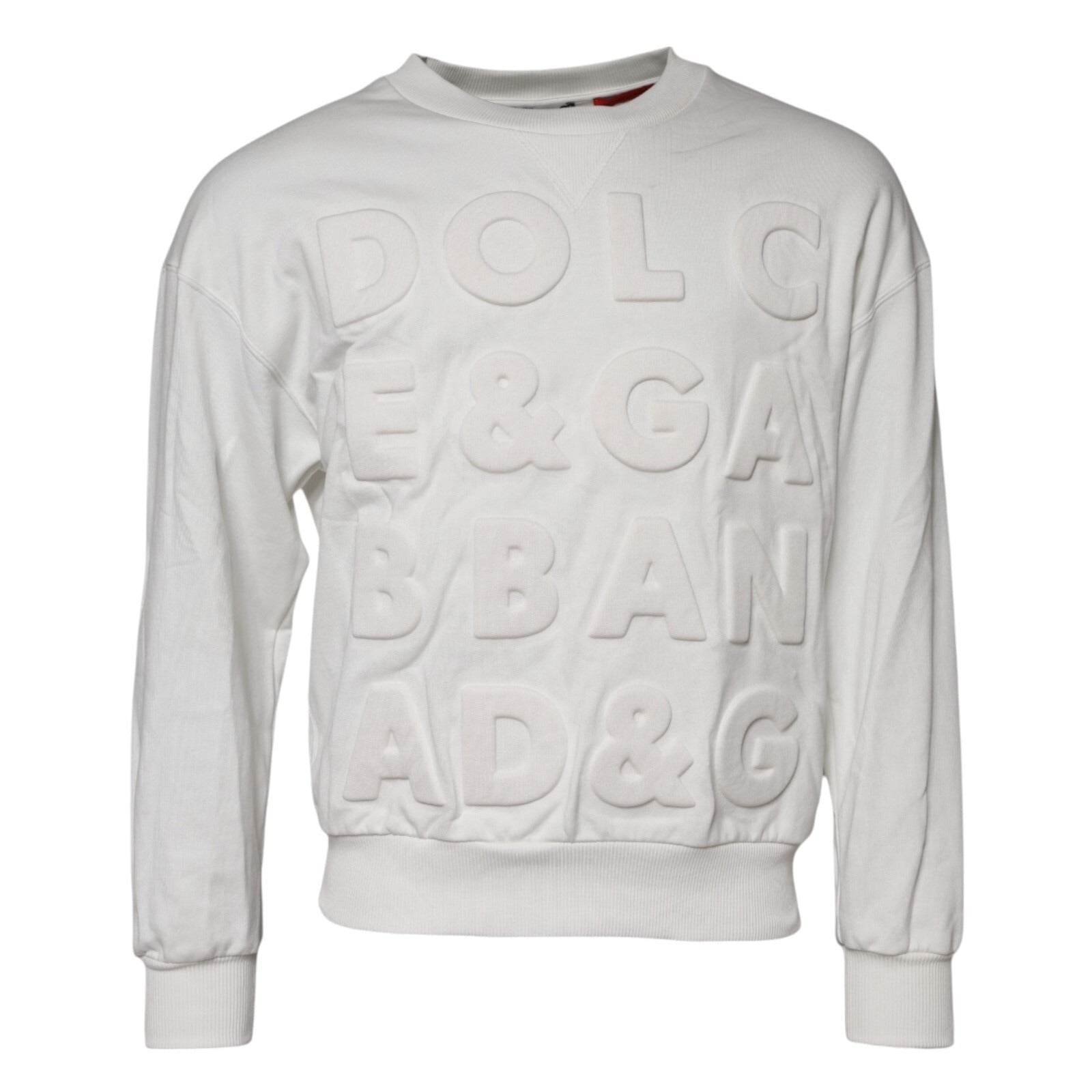 Dolce & Gabbana White Embossed Logo Cotton Crew Neck Sweater - RIMODA