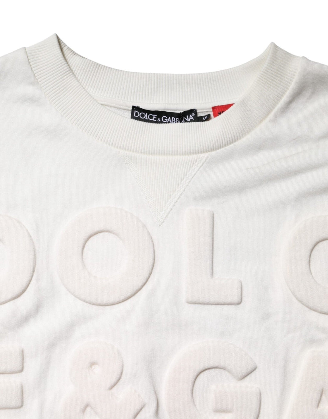 Dolce & Gabbana White Embossed Logo Cotton Crew Neck Sweater - RIMODA