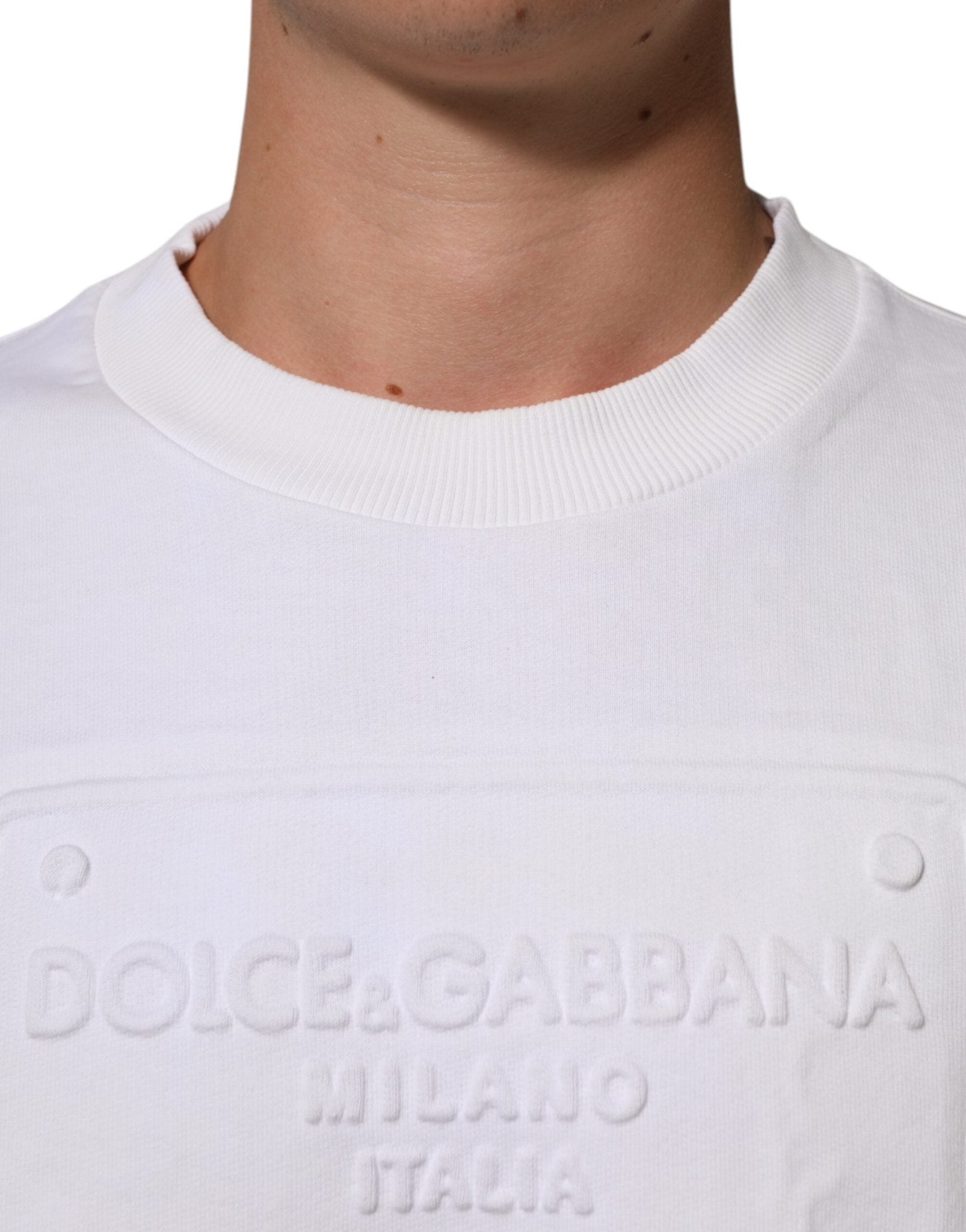 Dolce & Gabbana White Embossed Logo Men Sweatshirt Sweater - RIMODA