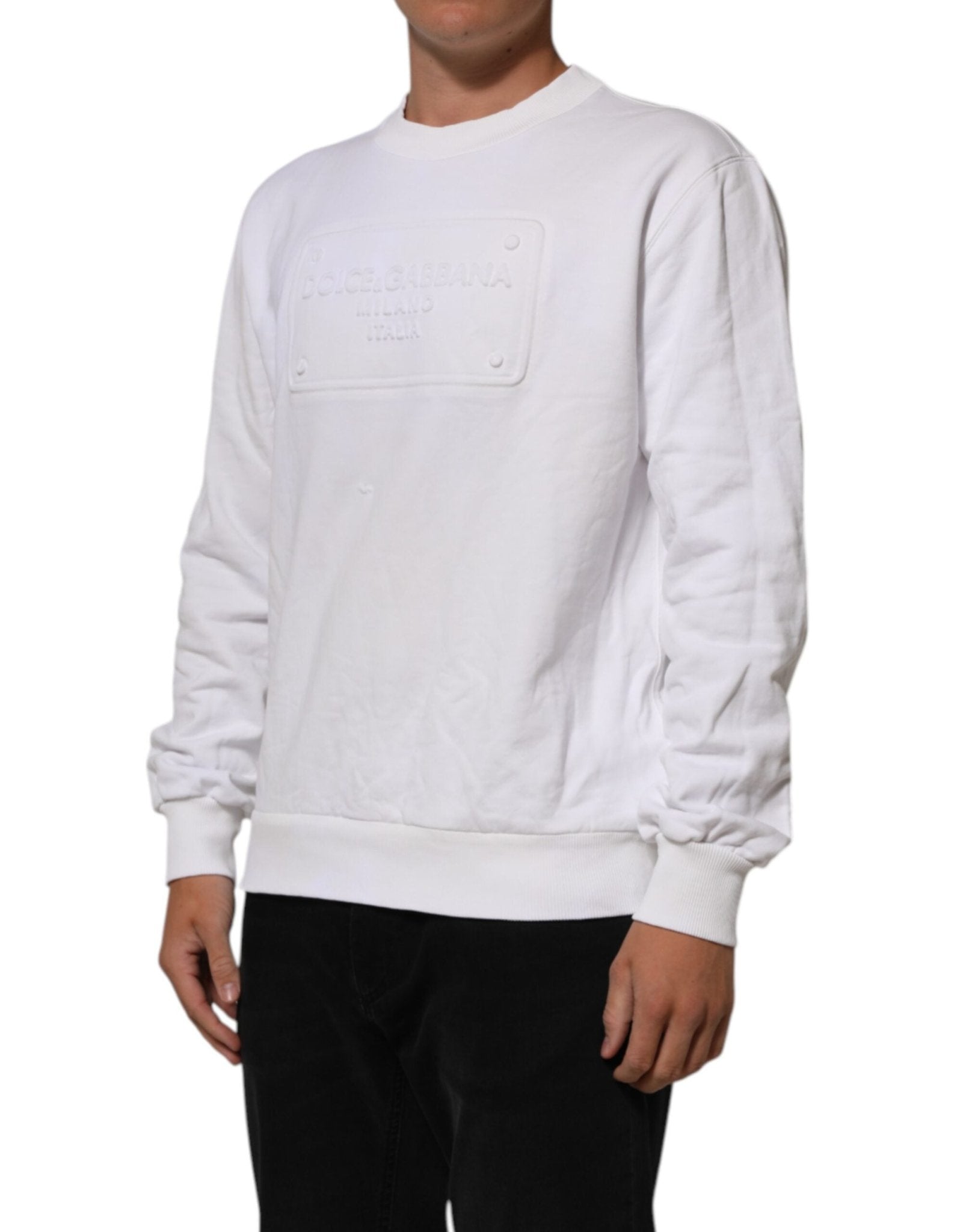Dolce & Gabbana White Embossed Logo Men Sweatshirt Sweater - RIMODA