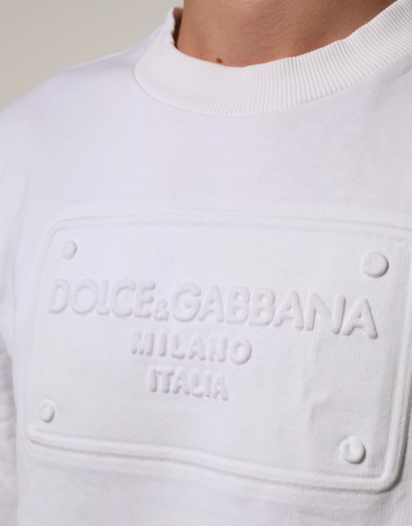 Dolce & Gabbana White Embossed Logo Men Sweatshirt Sweater - RIMODA