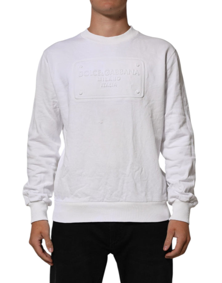 Dolce & Gabbana White Embossed Logo Men Sweatshirt Sweater - RIMODA
