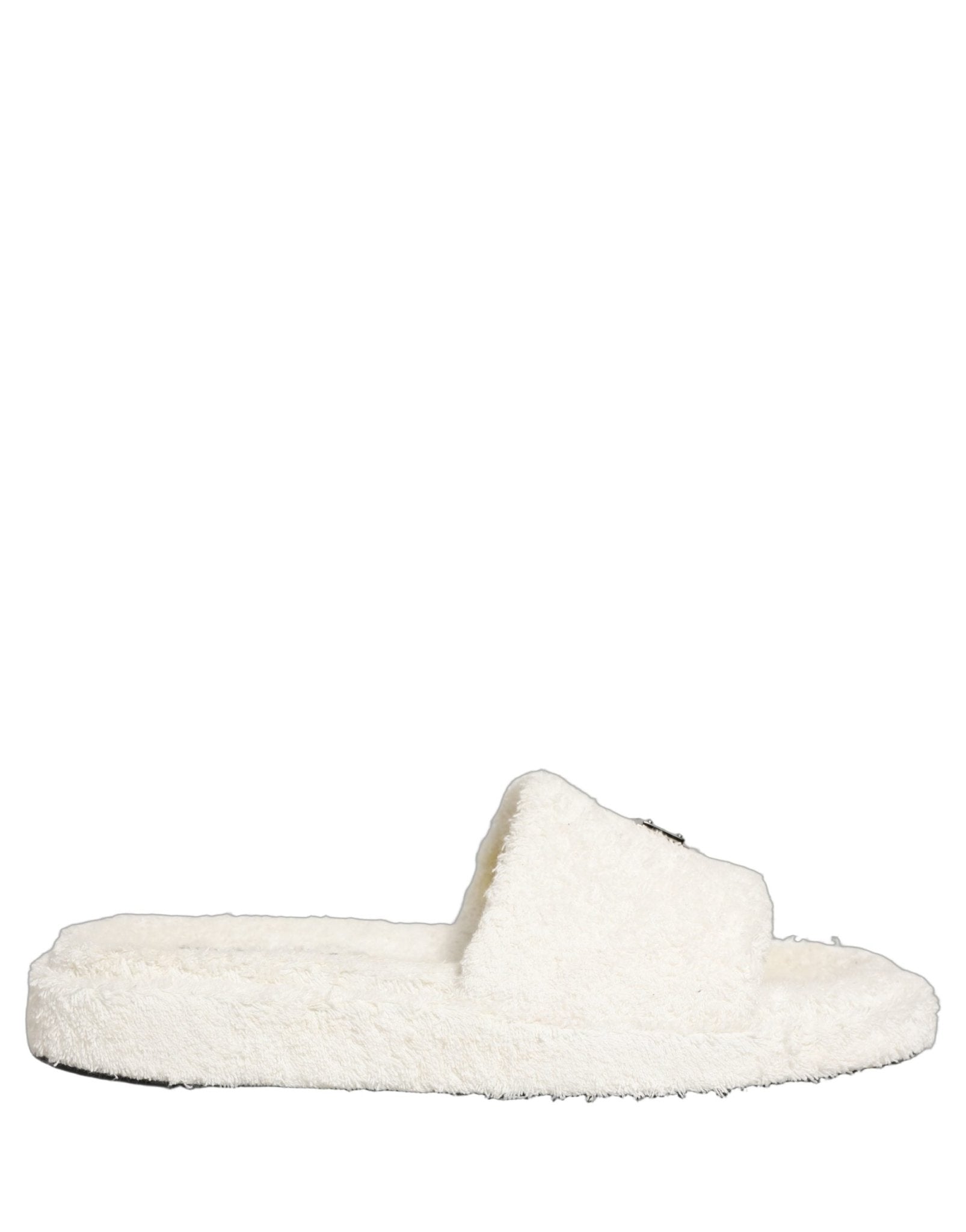 Dolce & Gabbana White Faux Fur Flats Men Slides Sandals Shoes - RIMODA