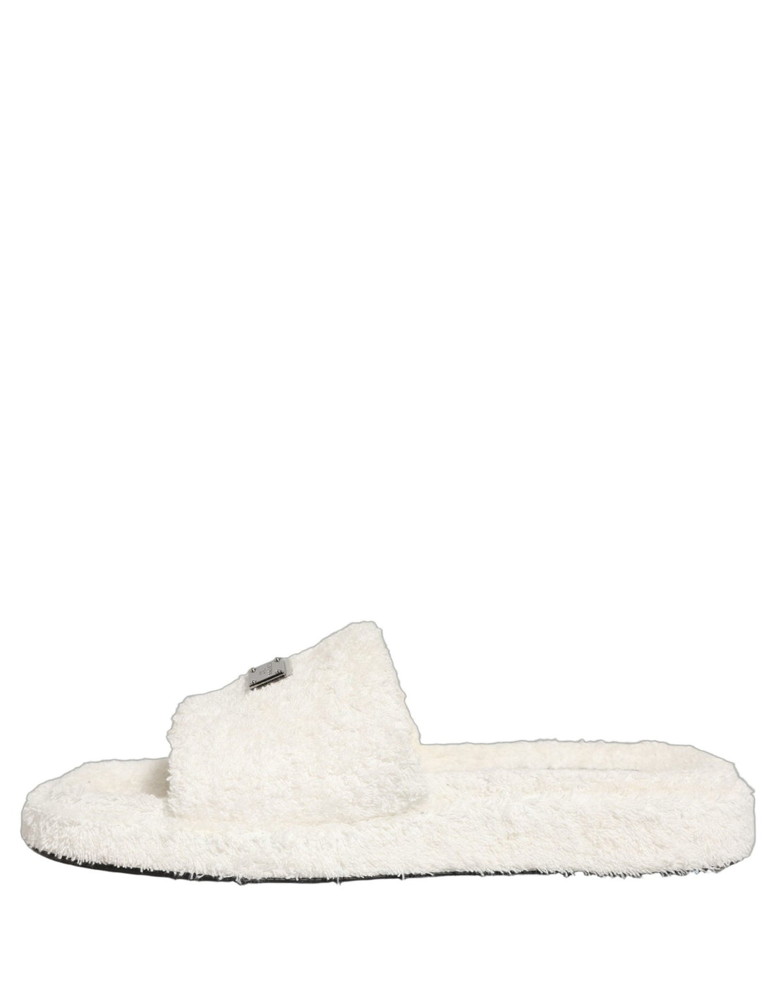 Dolce & Gabbana White Faux Fur Flats Men Slides Sandals Shoes - RIMODA