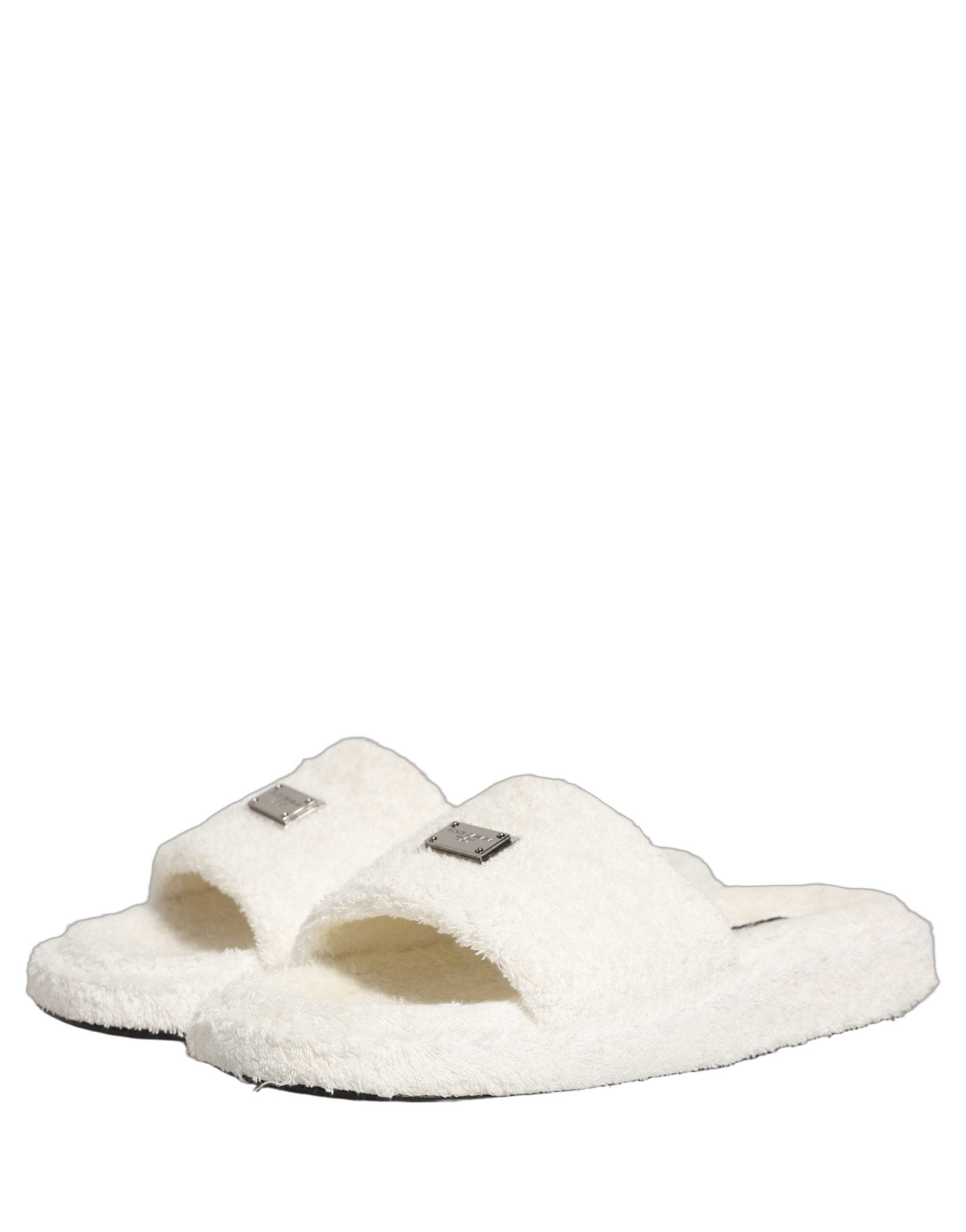 Dolce & Gabbana White Faux Fur Flats Men Slides Sandals Shoes - RIMODA