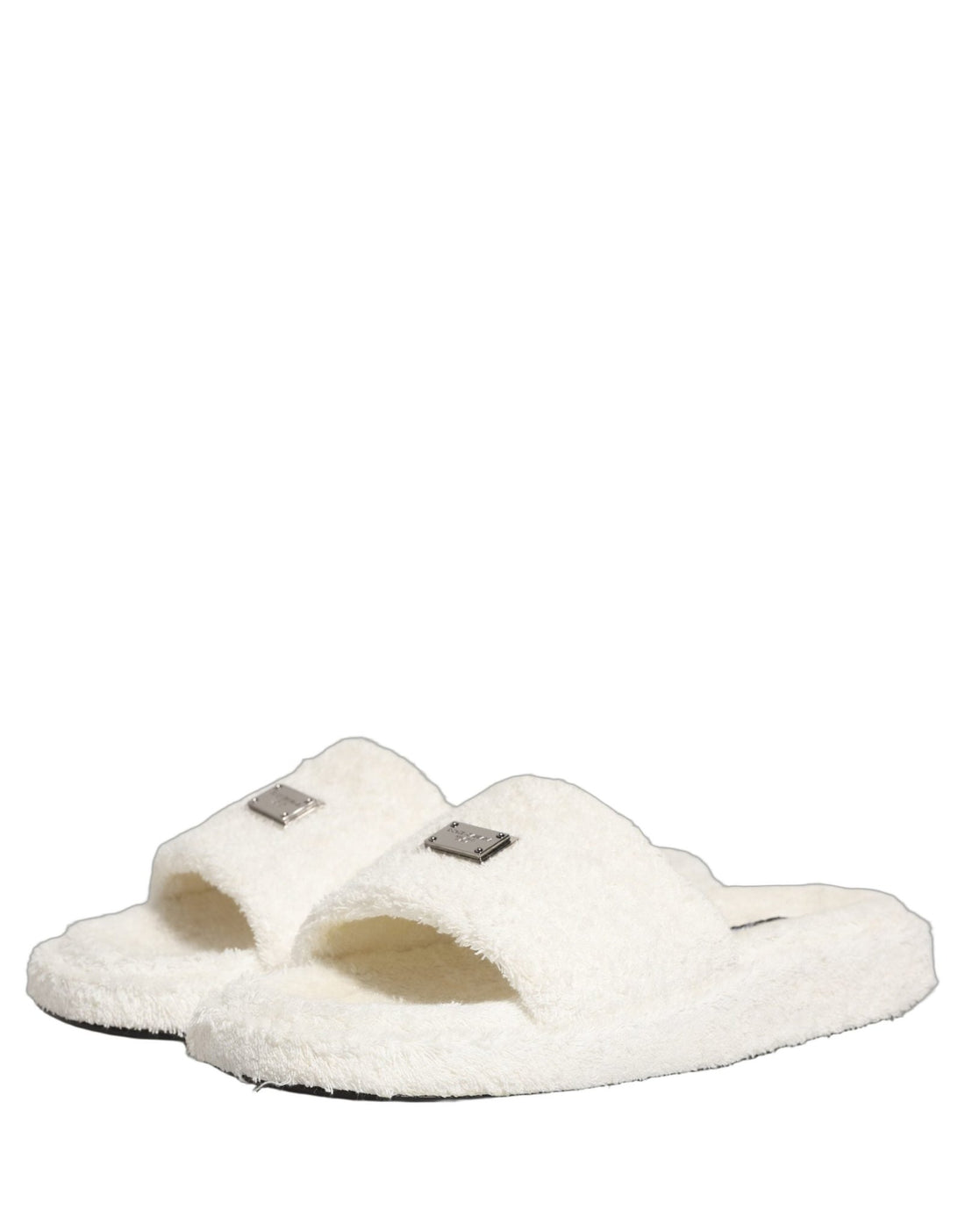 Dolce & Gabbana White Faux Fur Flats Men Slides Sandals Shoes - RIMODA