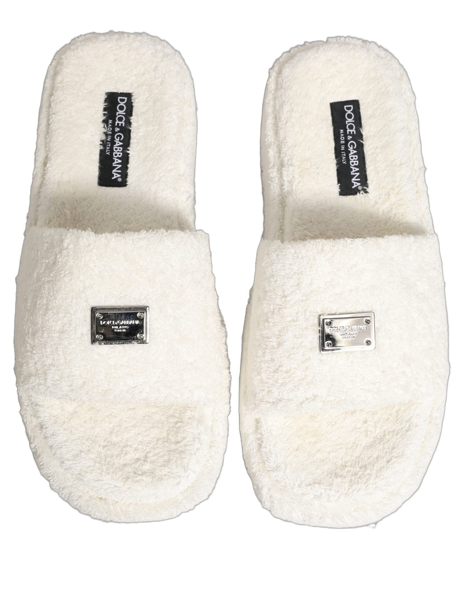 Dolce & Gabbana White Faux Fur Flats Men Slides Sandals Shoes - RIMODA