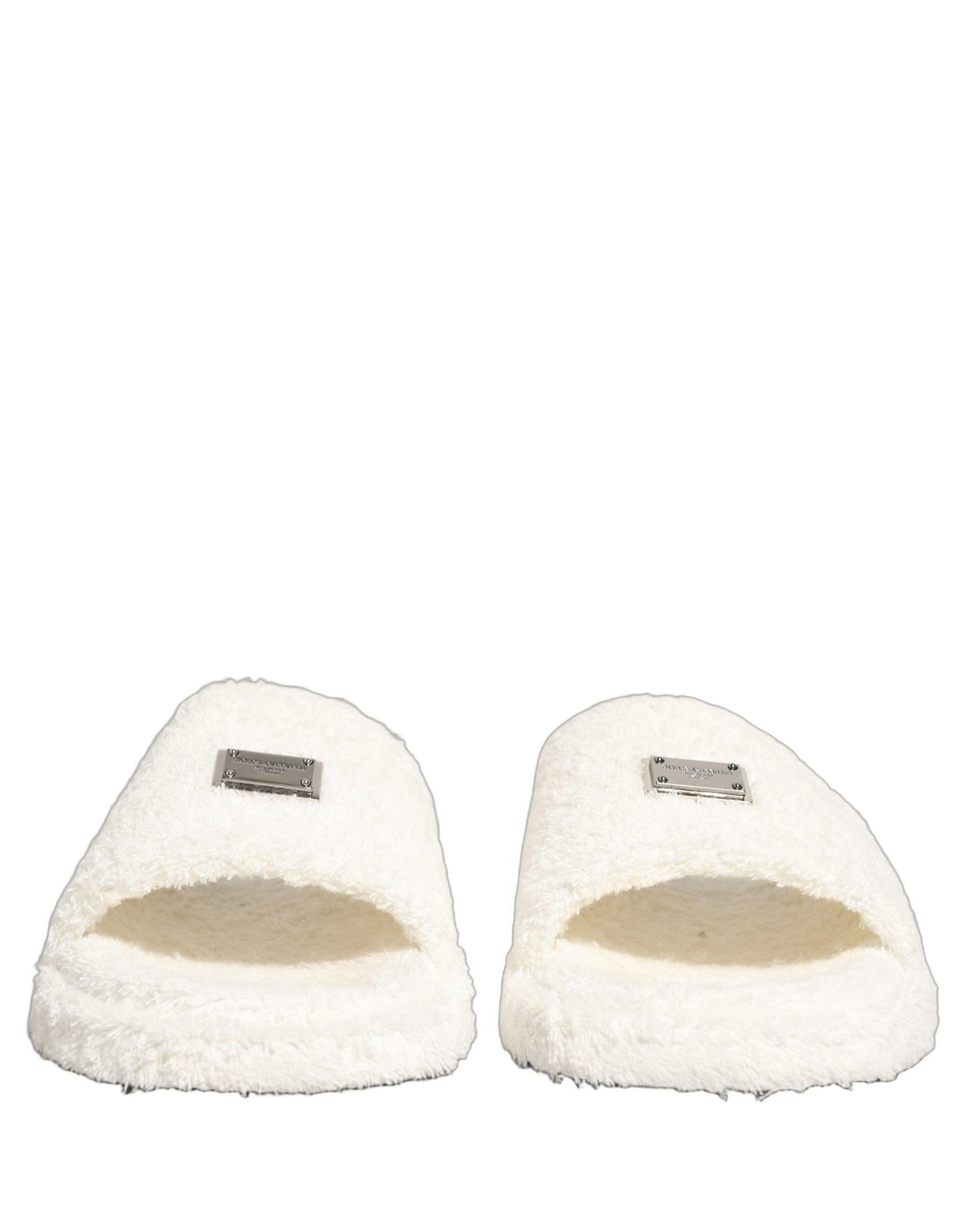 Dolce & Gabbana White Faux Fur Flats Men Slides Sandals Shoes - RIMODA