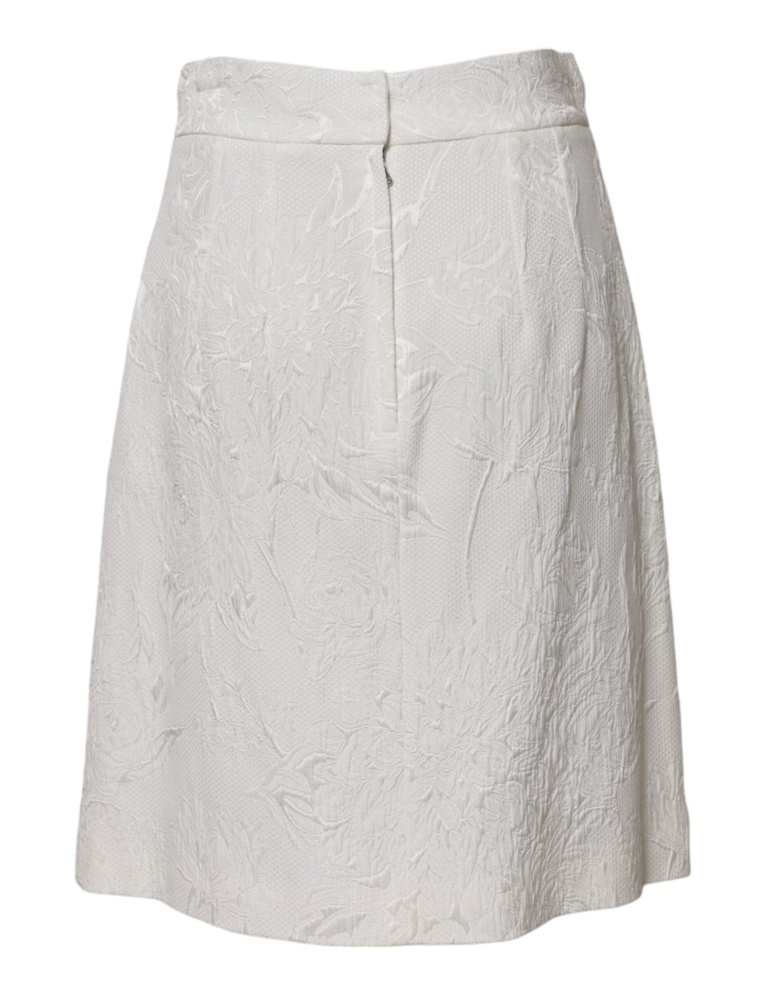 Dolce & Gabbana White Floral Brocade A-line High Waist Skirt - RIMODA