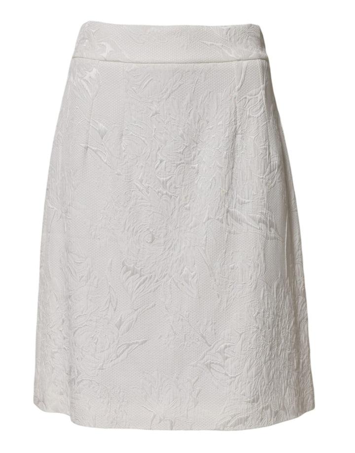 Dolce & Gabbana White Floral Brocade A-line High Waist Skirt - RIMODA