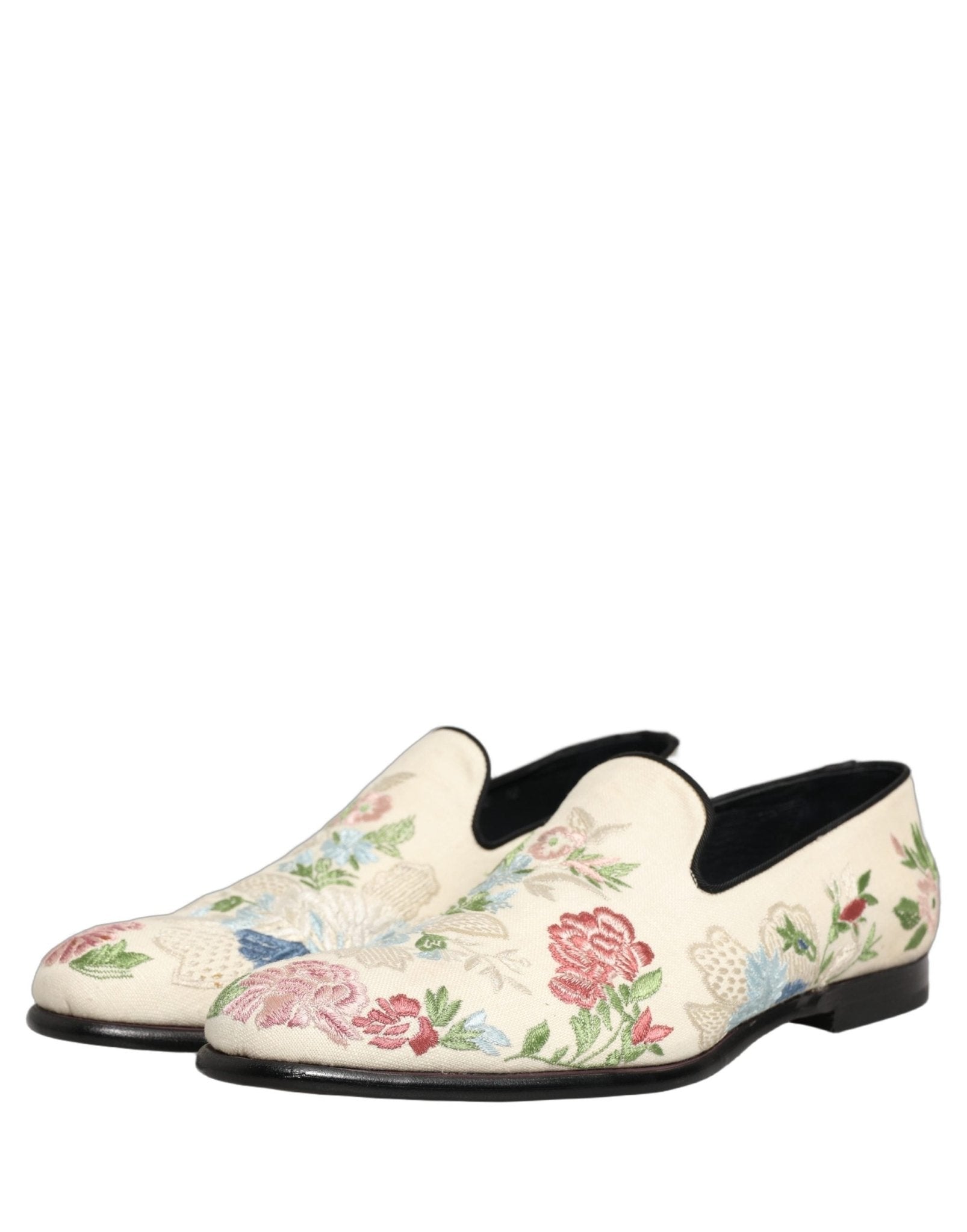 Dolce & Gabbana White Floral Embroidery Dress Loafers Shoes - RIMODA