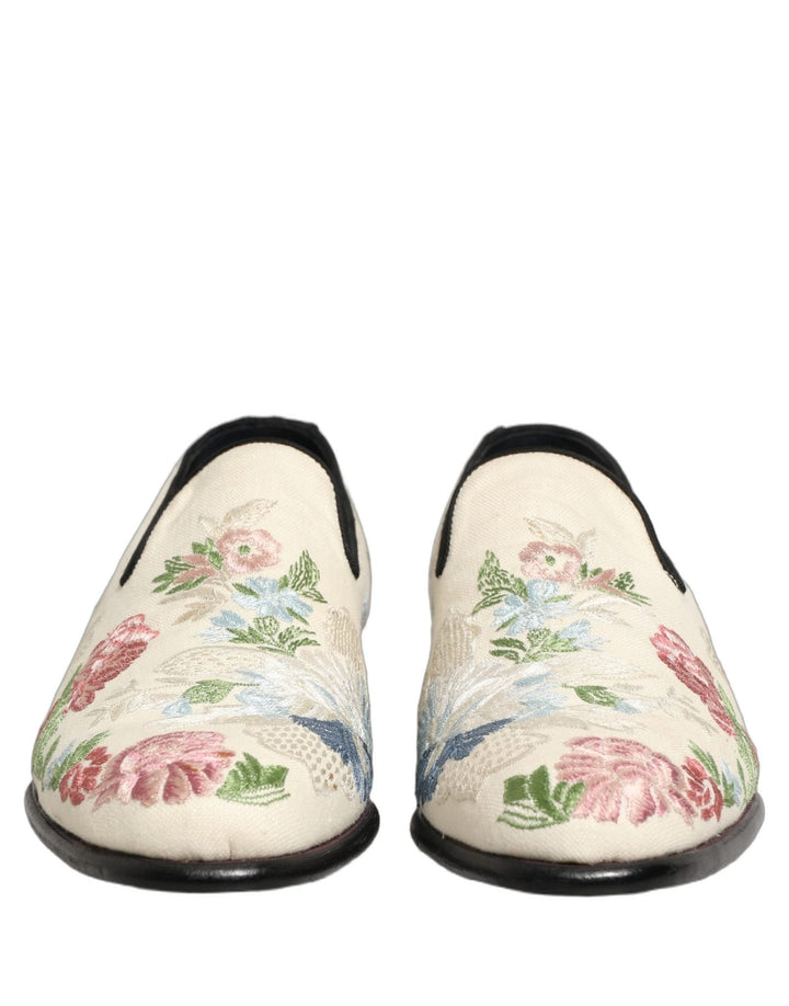 Dolce & Gabbana White Floral Embroidery Dress Loafers Shoes - RIMODA