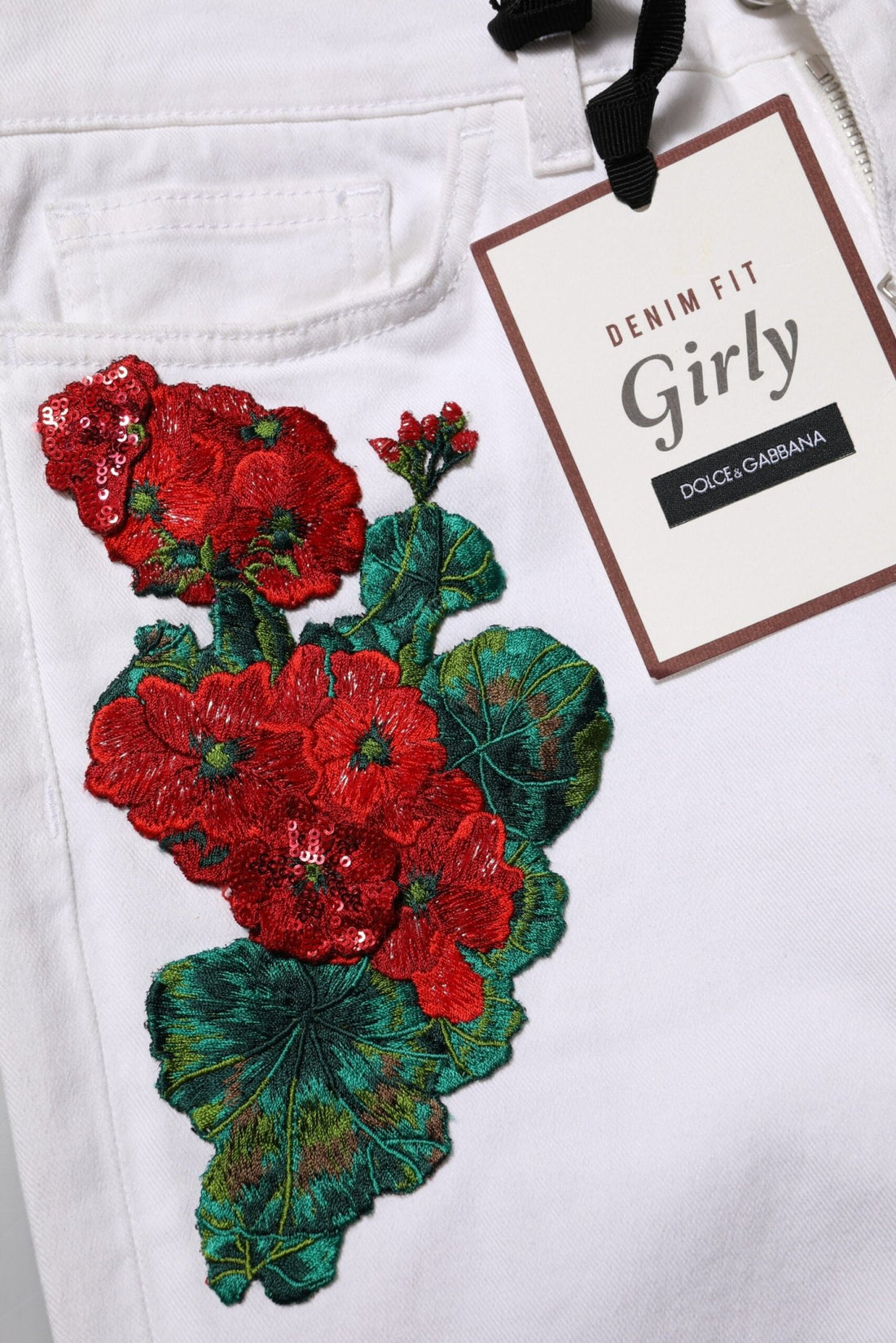Dolce & Gabbana White Floral Embroidery GIRLY Denim Jeans - RIMODA