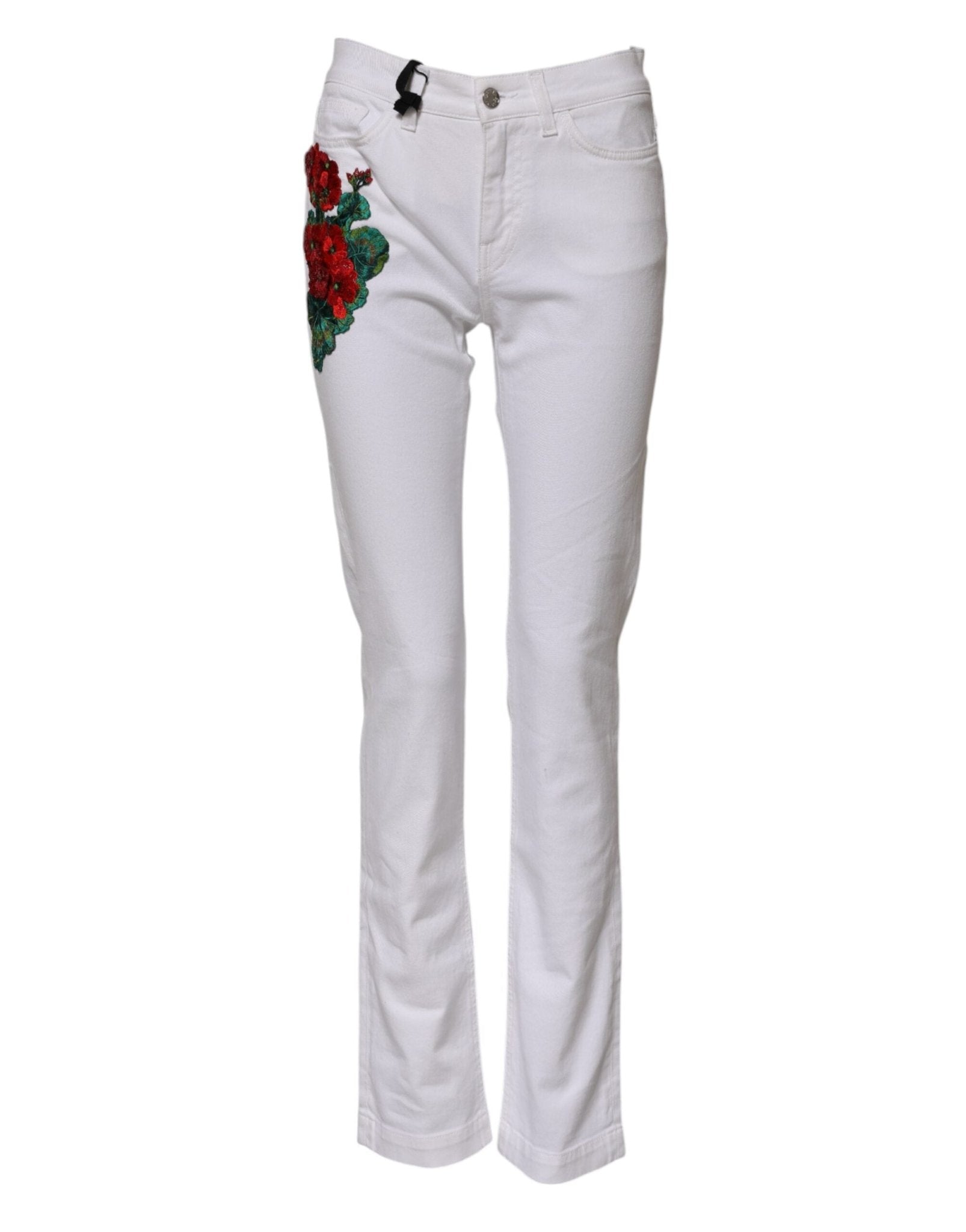 Dolce & Gabbana White Floral Embroidery GIRLY Denim Jeans - RIMODA