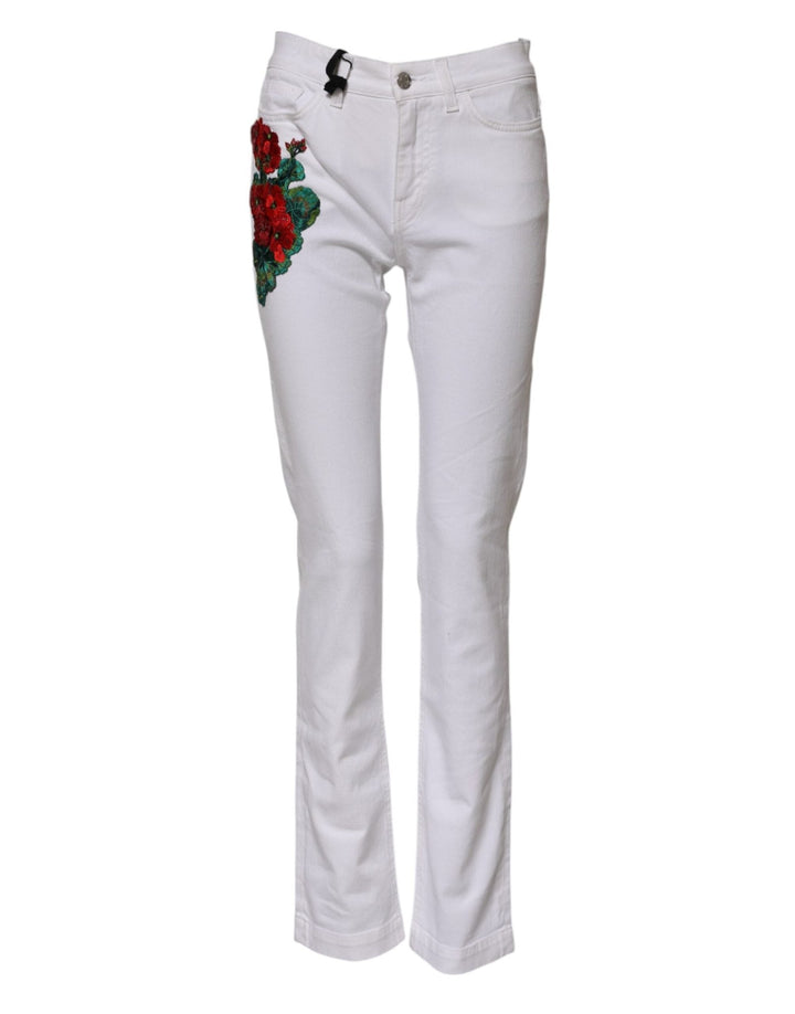 Dolce & Gabbana White Floral Embroidery GIRLY Denim Jeans - RIMODA
