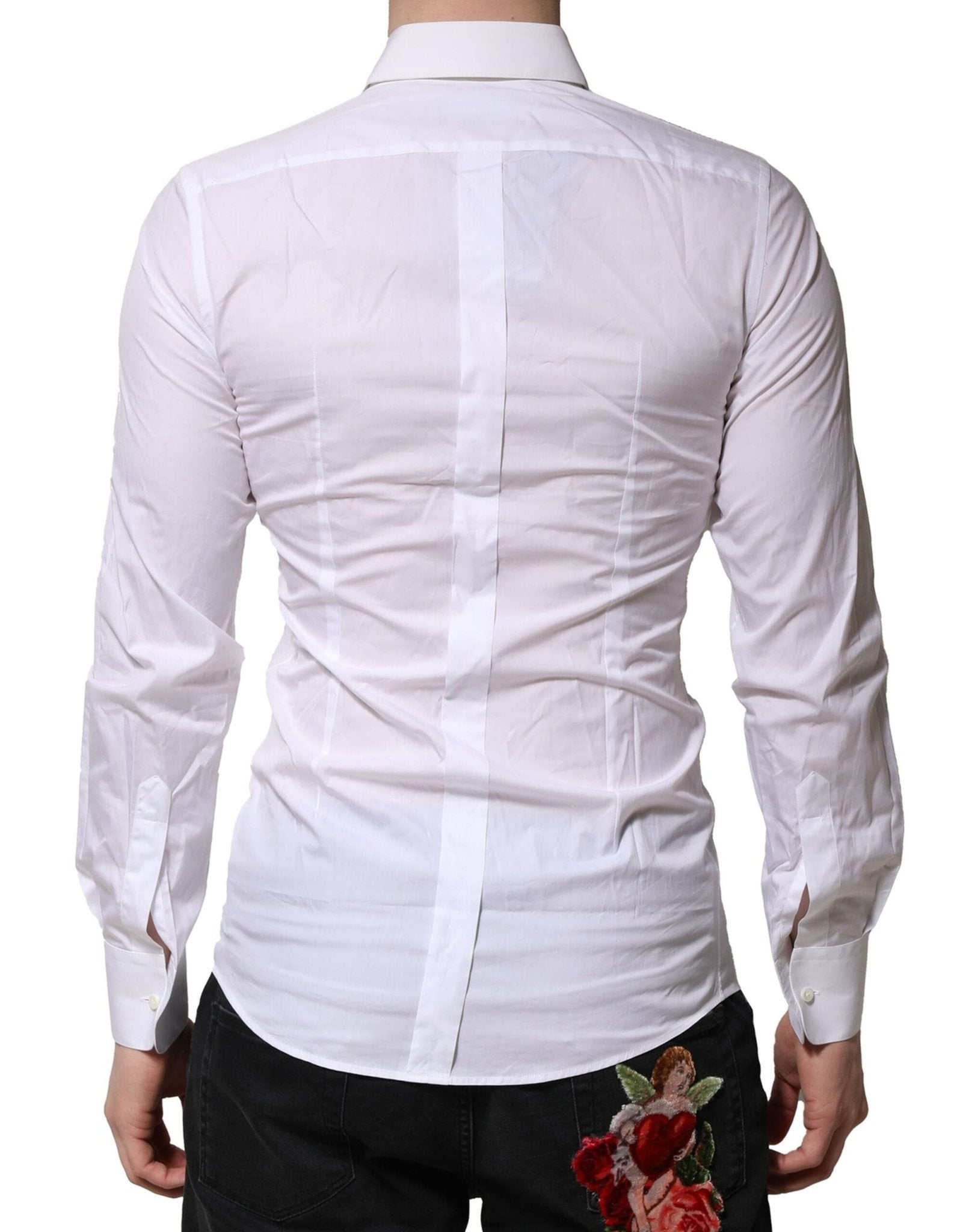 Dolce & Gabbana White Floral Embroidery Men GOLD Formal Shirt - RIMODA