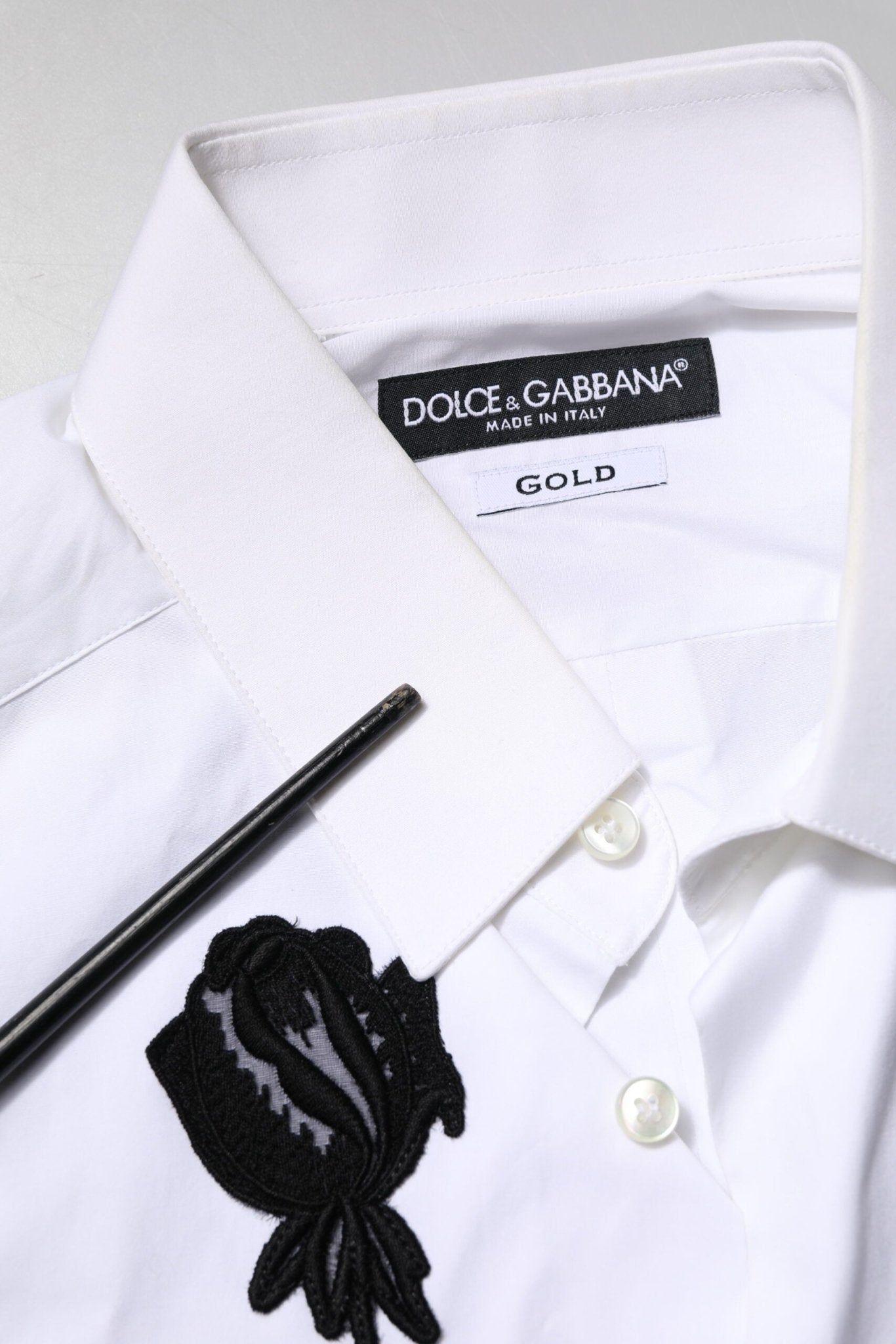 Dolce & Gabbana White Floral Embroidery Men GOLD Formal Shirt - RIMODA