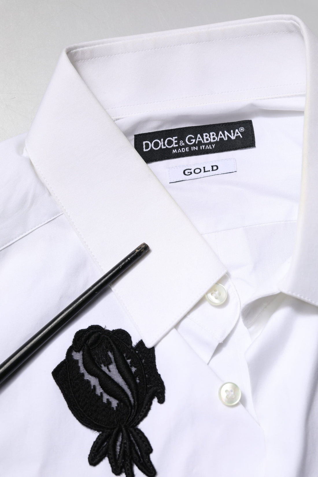Dolce & Gabbana White Floral Embroidery Men GOLD Formal Shirt - RIMODA