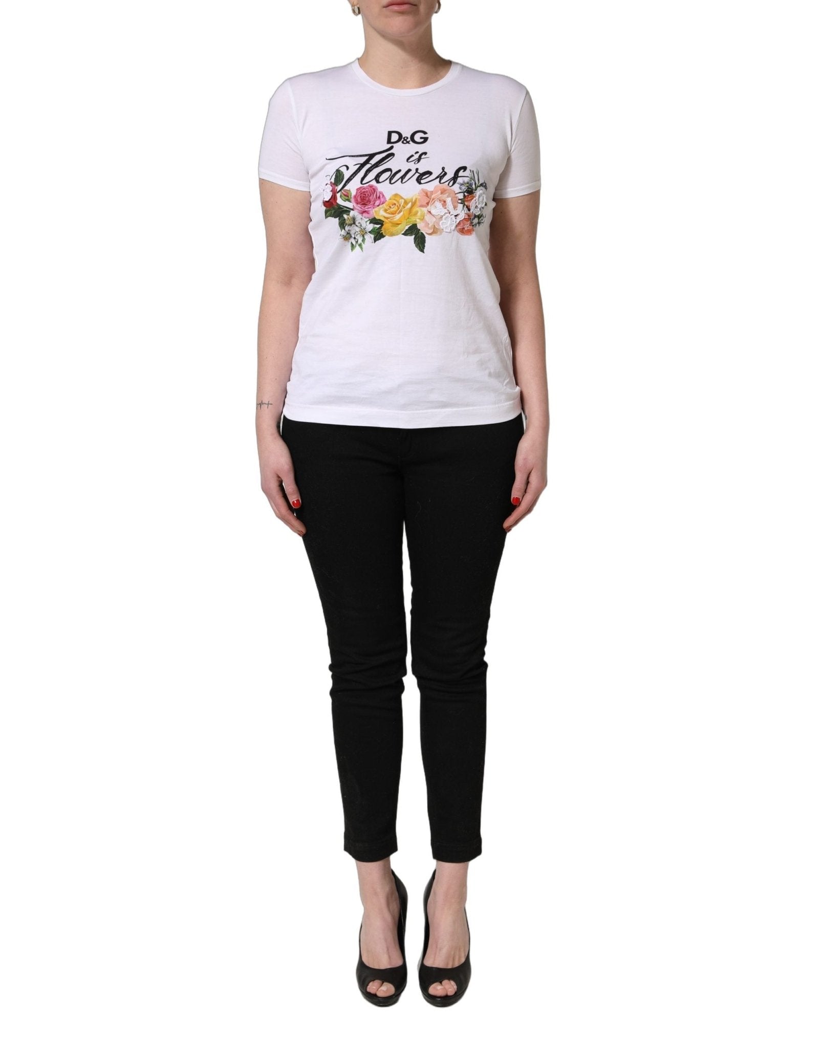 Dolce & Gabbana White Floral Graphic Short Sleeve Crew Neck T-shirt - RIMODA