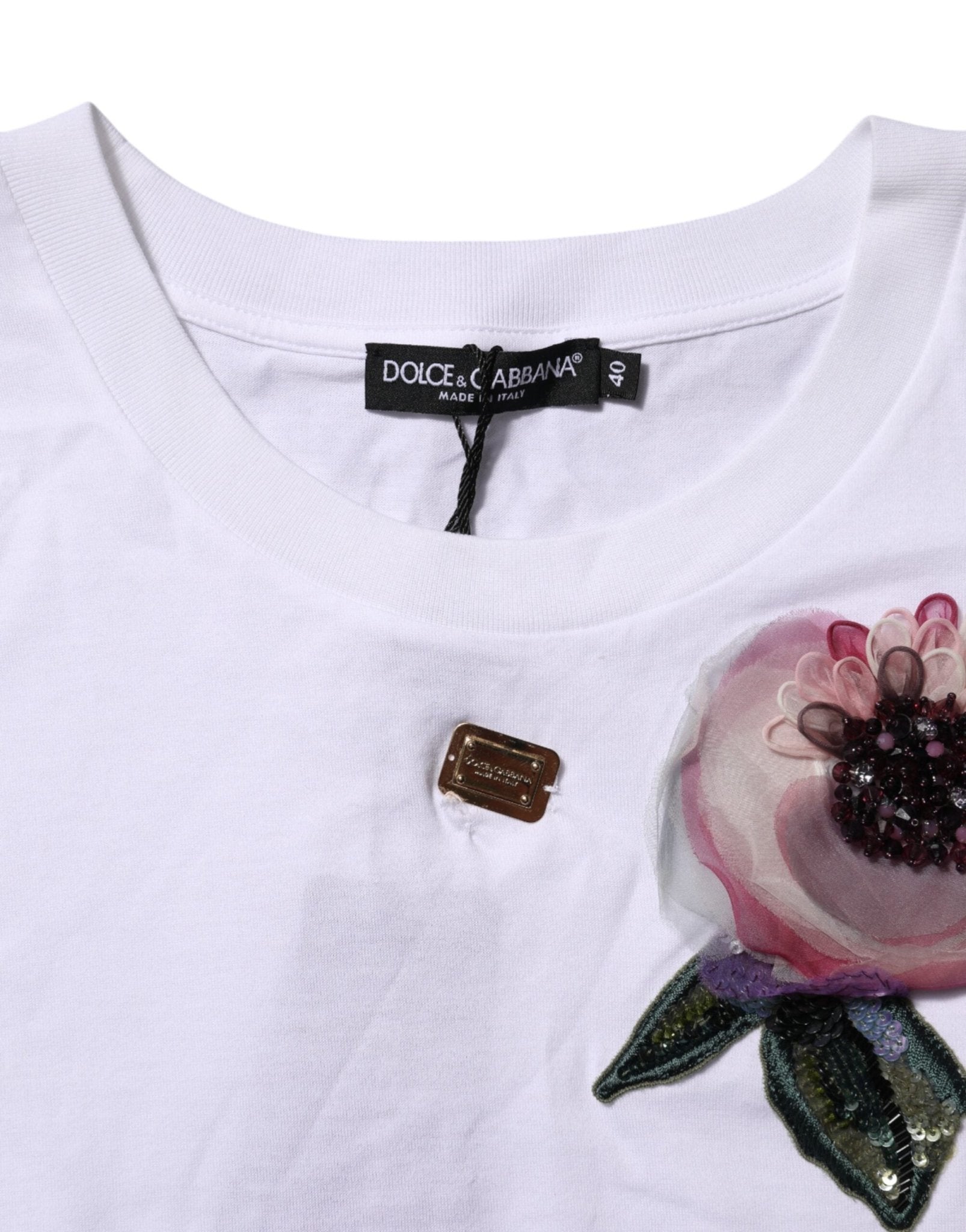 Dolce & Gabbana White Floral Lace DG Detailing Cropped T-shirt - RIMODA