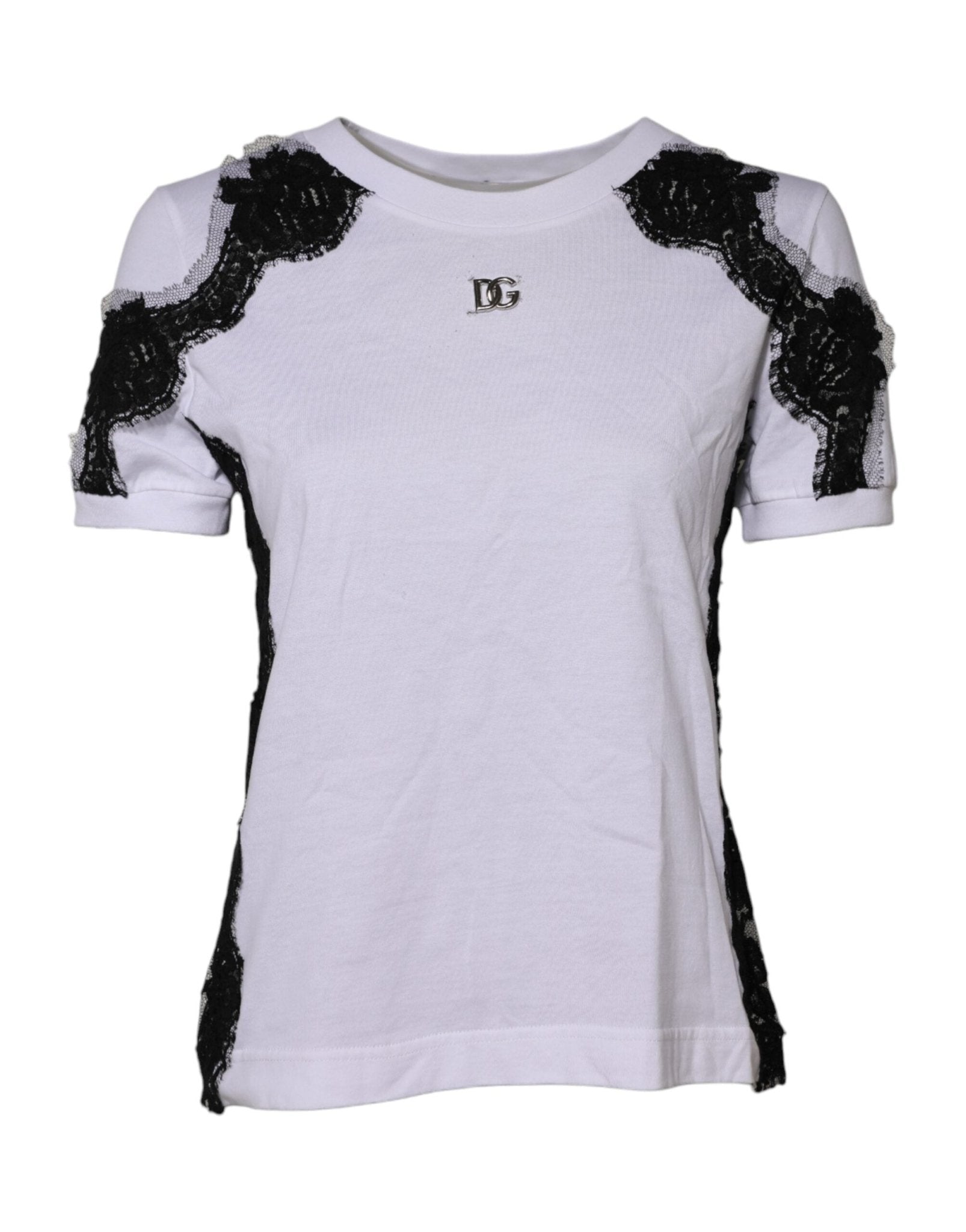 Dolce & Gabbana White Floral Lace DG Detailing Top T-shirt - RIMODA