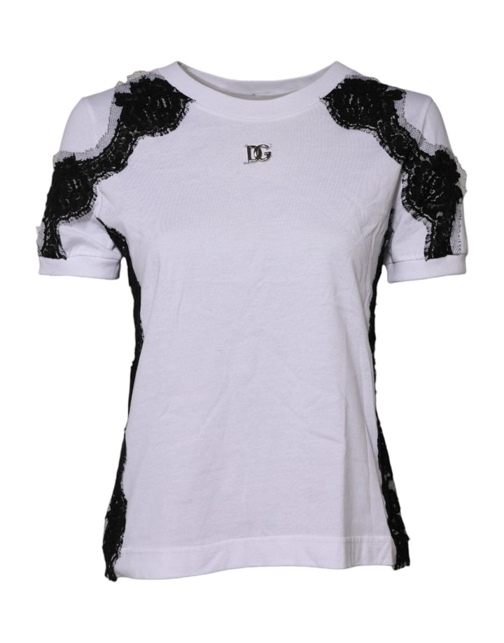 Dolce & Gabbana White Floral Lace DG Detailing Top T-shirt - RIMODA