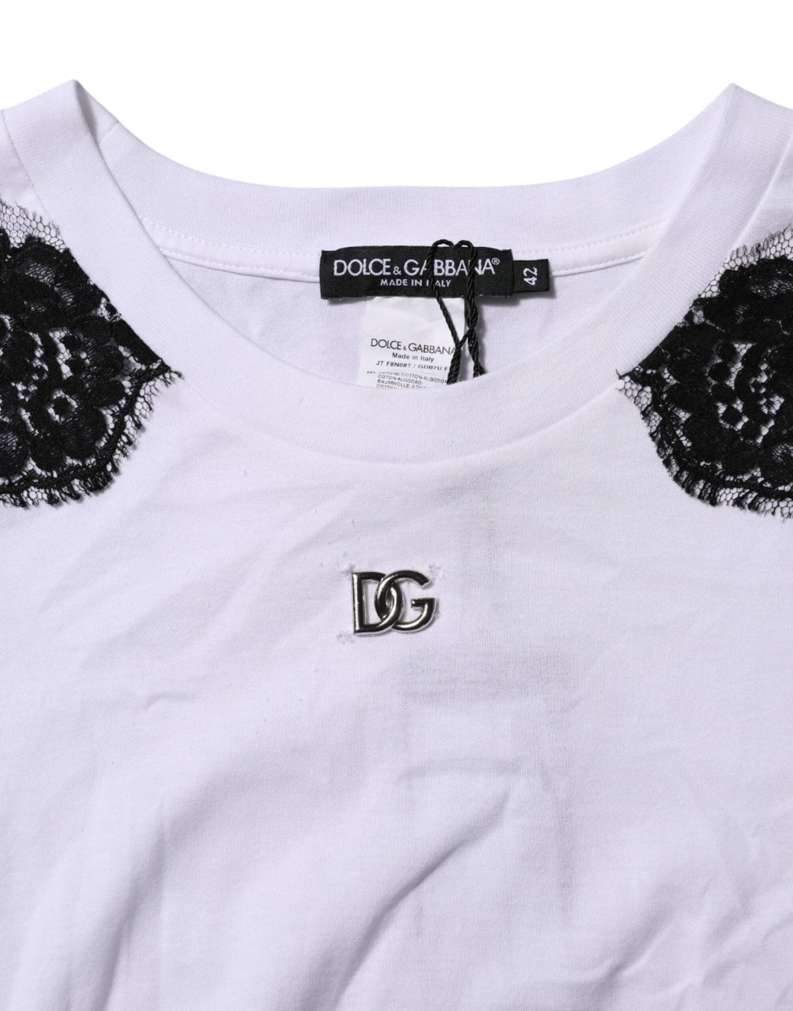 Dolce & Gabbana White Floral Lace DG Detailing Top T-shirt - RIMODA