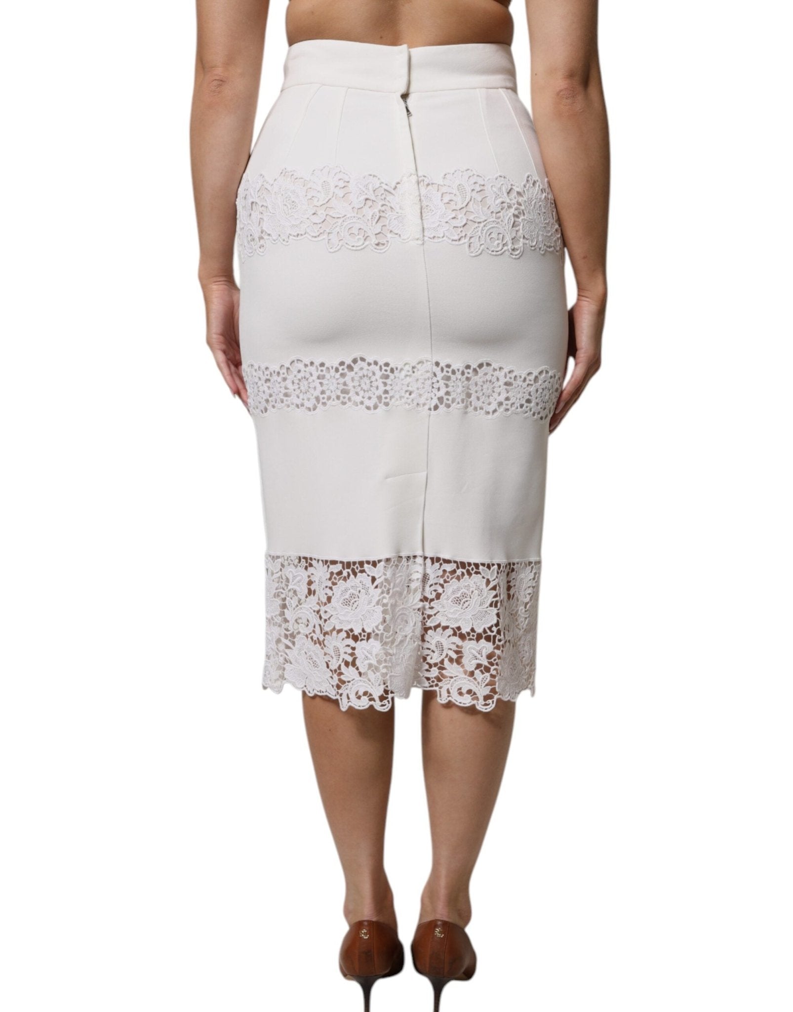 Dolce & Gabbana White Floral Lace High Waist Pencil Cut Skirt - RIMODA