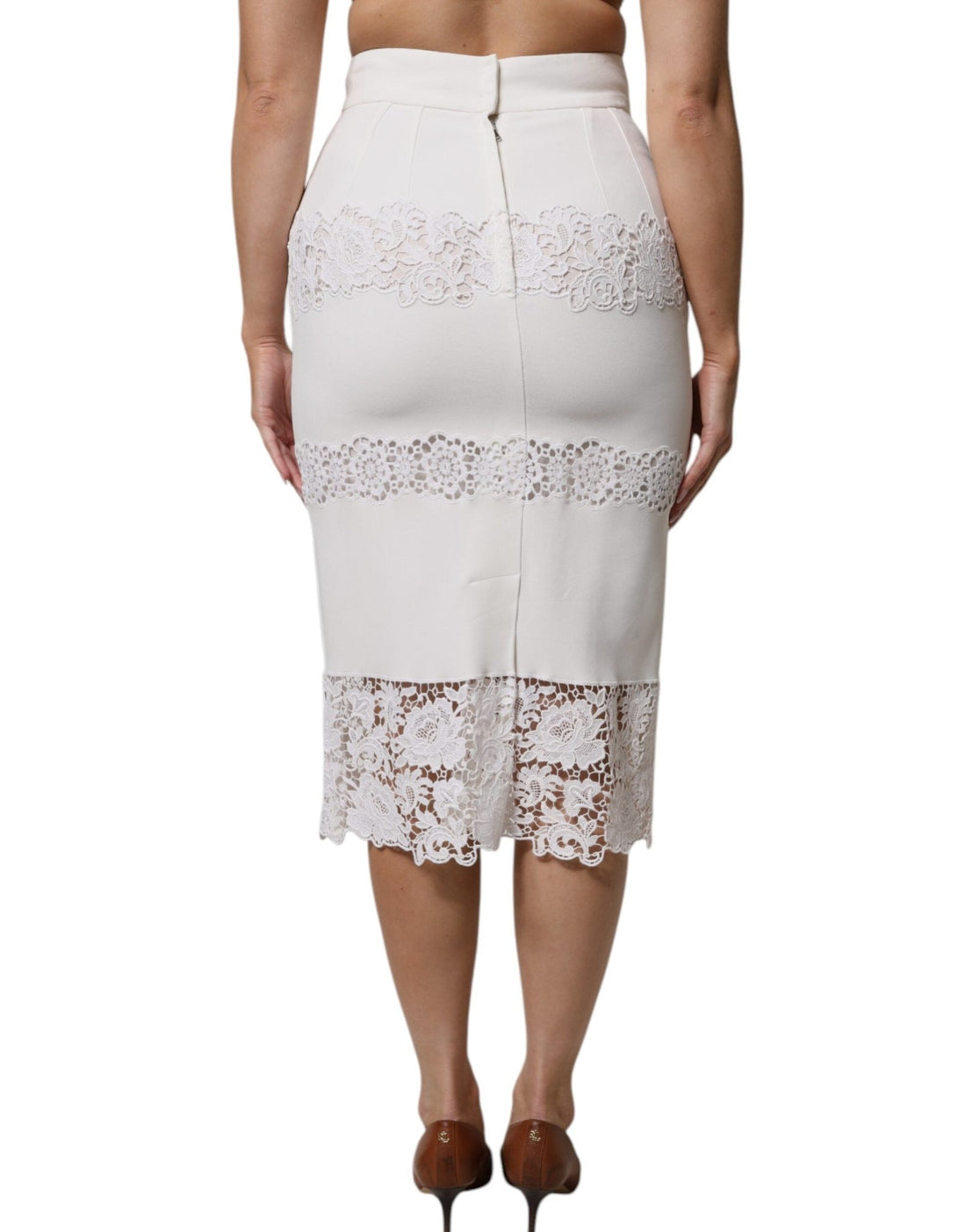 Dolce & Gabbana White Floral Lace High Waist Pencil Cut Skirt - RIMODA