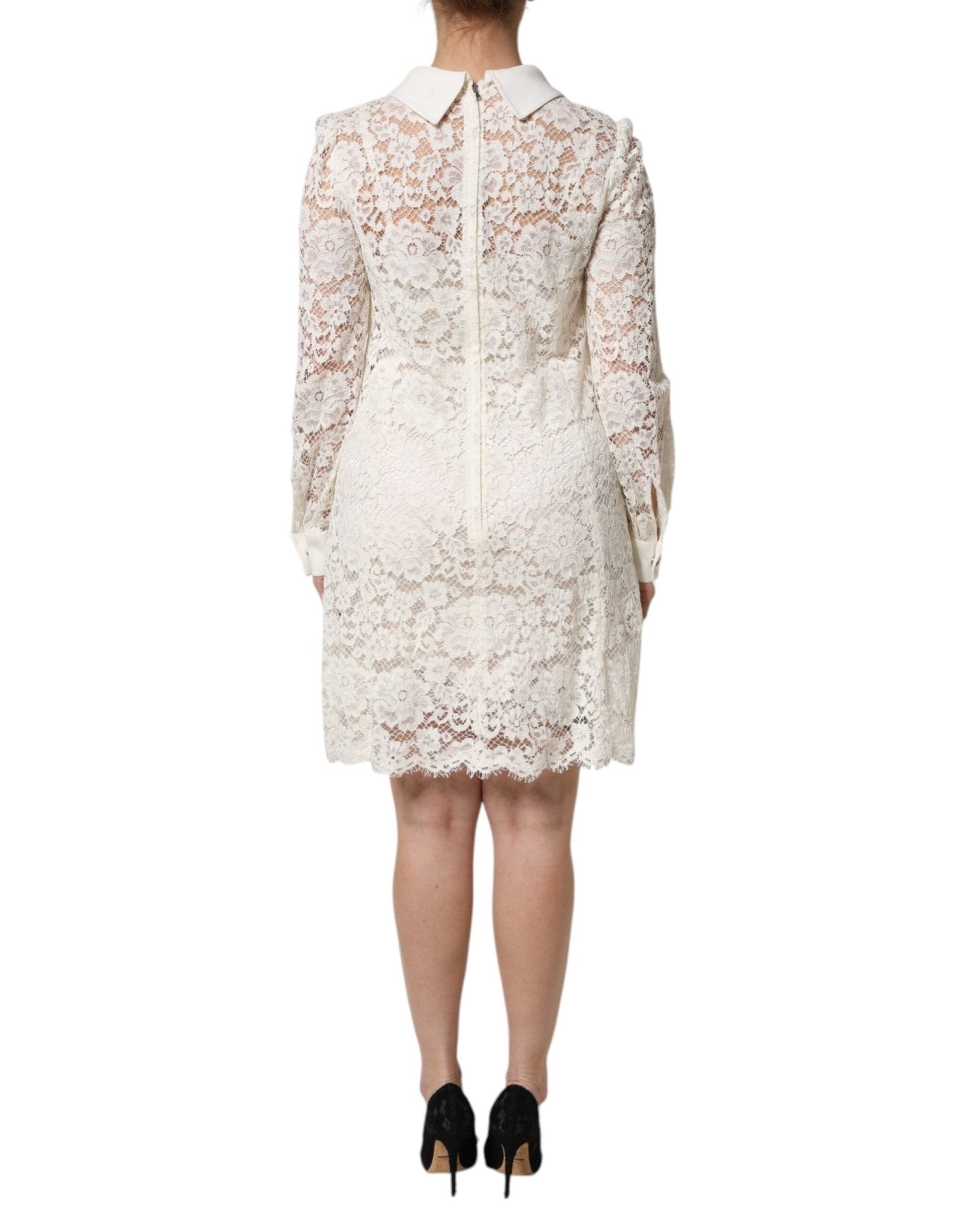 Dolce & Gabbana White Floral Lace Long Sleeves Shift Dress - RIMODA