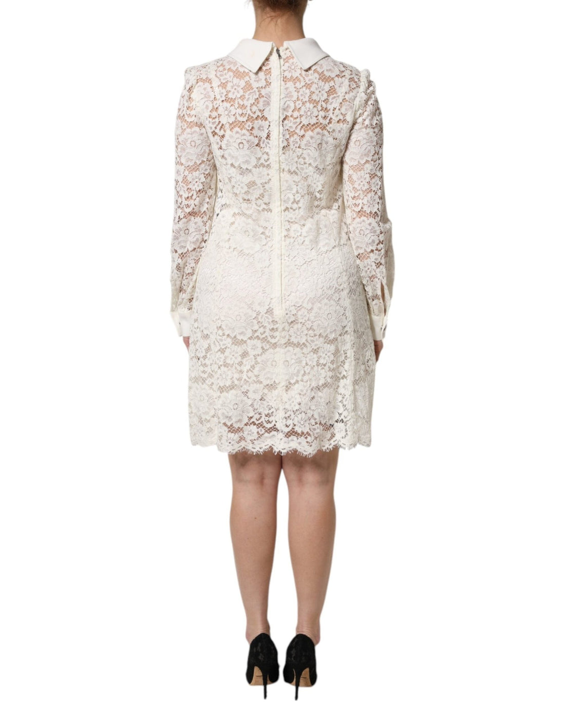 Dolce & Gabbana White Floral Lace Long Sleeves Shift Dress - RIMODA