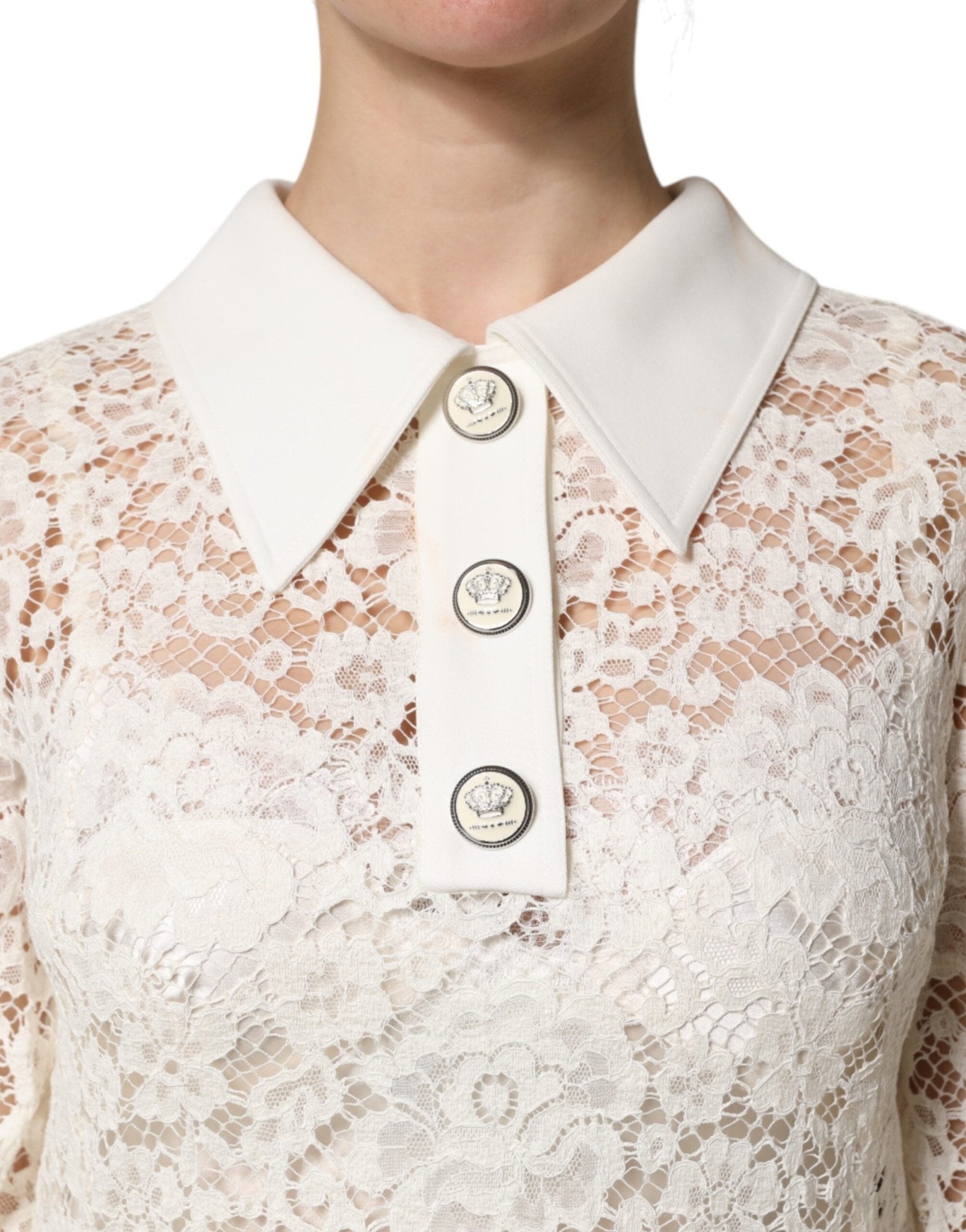 Dolce & Gabbana White Floral Lace Long Sleeves Shift Dress - RIMODA