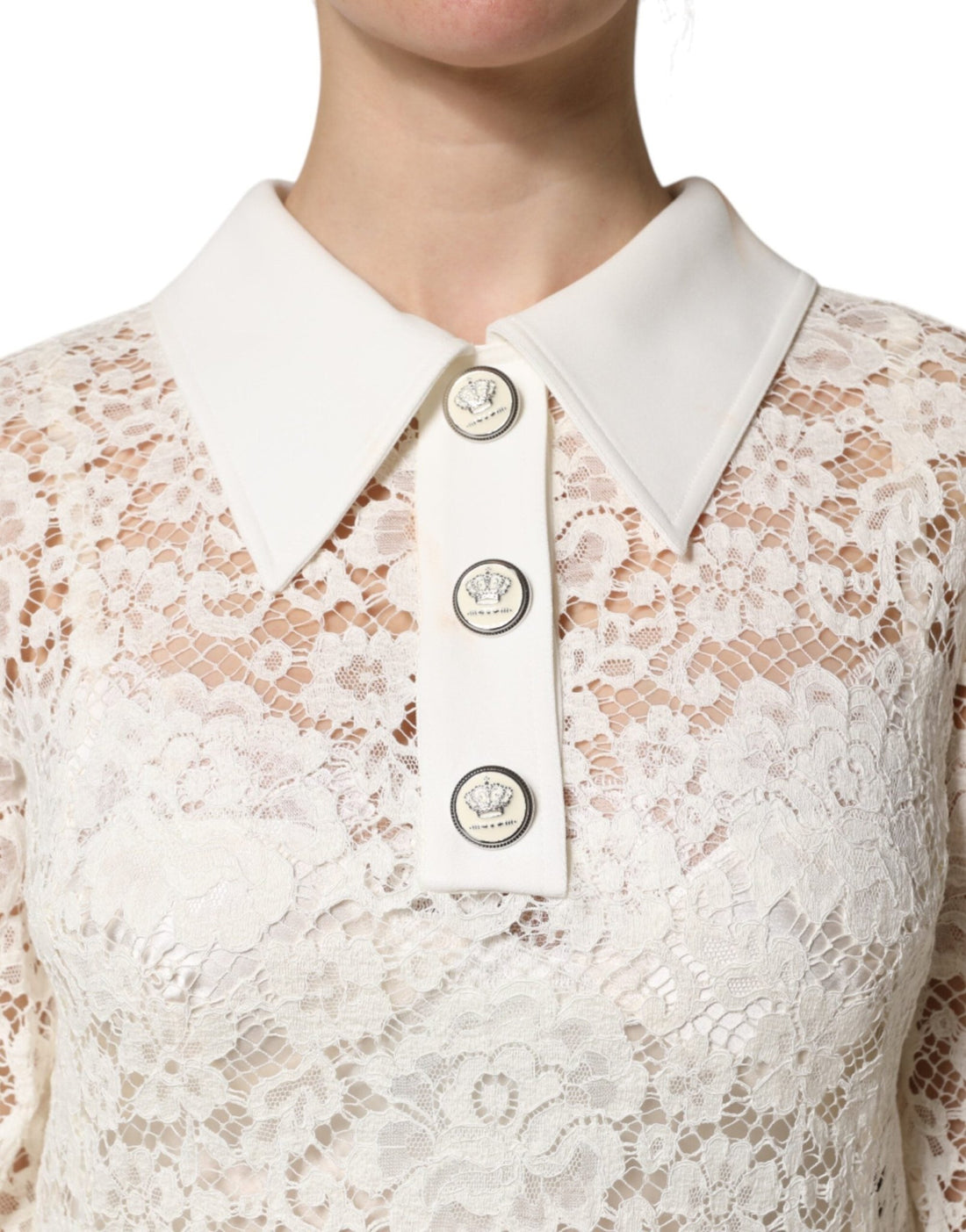 Dolce & Gabbana White Floral Lace Long Sleeves Shift Dress - RIMODA
