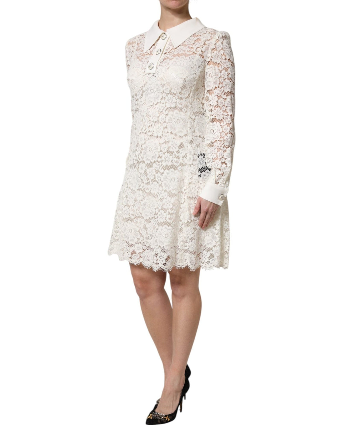 Dolce & Gabbana White Floral Lace Long Sleeves Shift Dress - RIMODA
