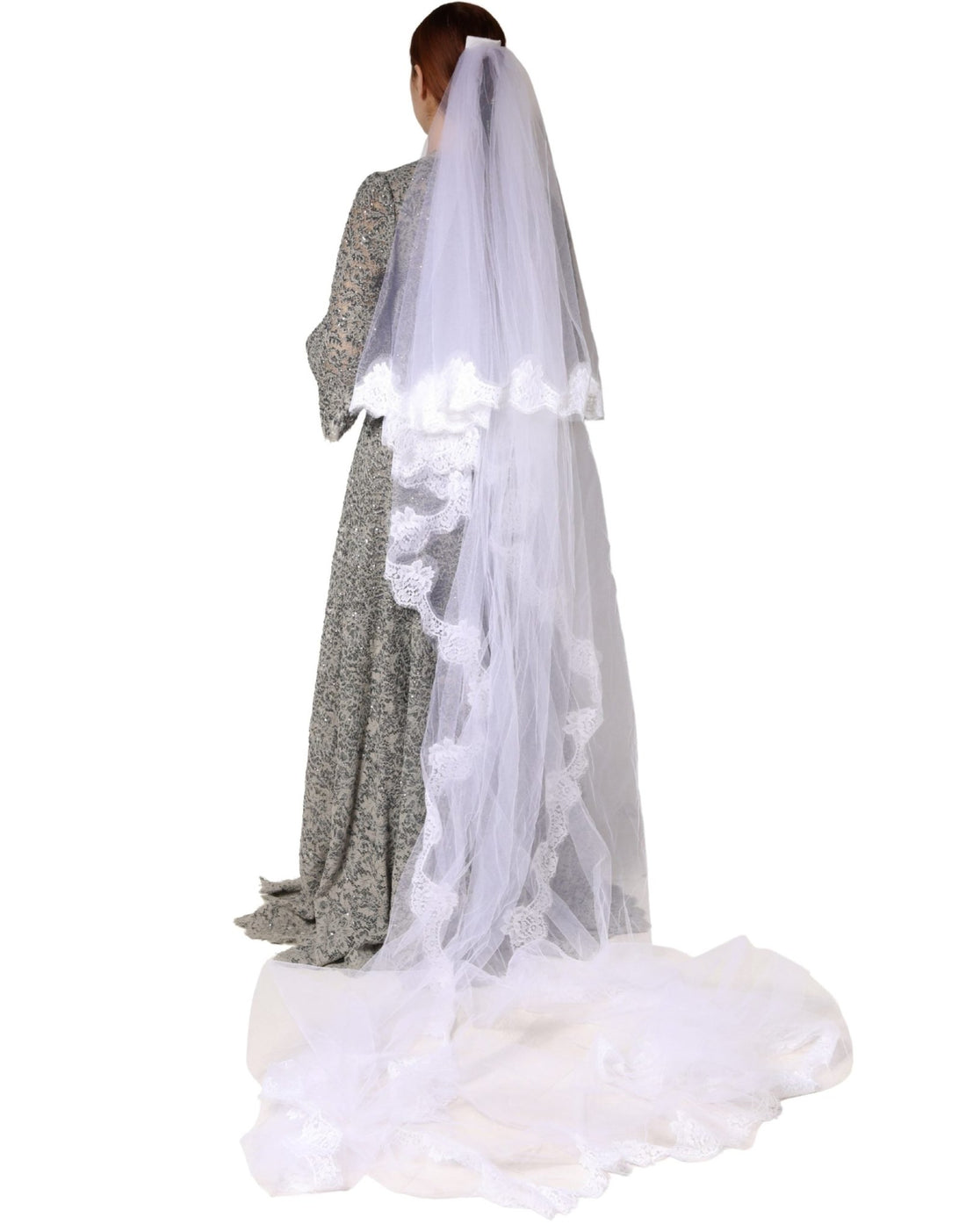Dolce & Gabbana White Floral Lace Nylon Floor Length Long Wedding Veil - RIMODA