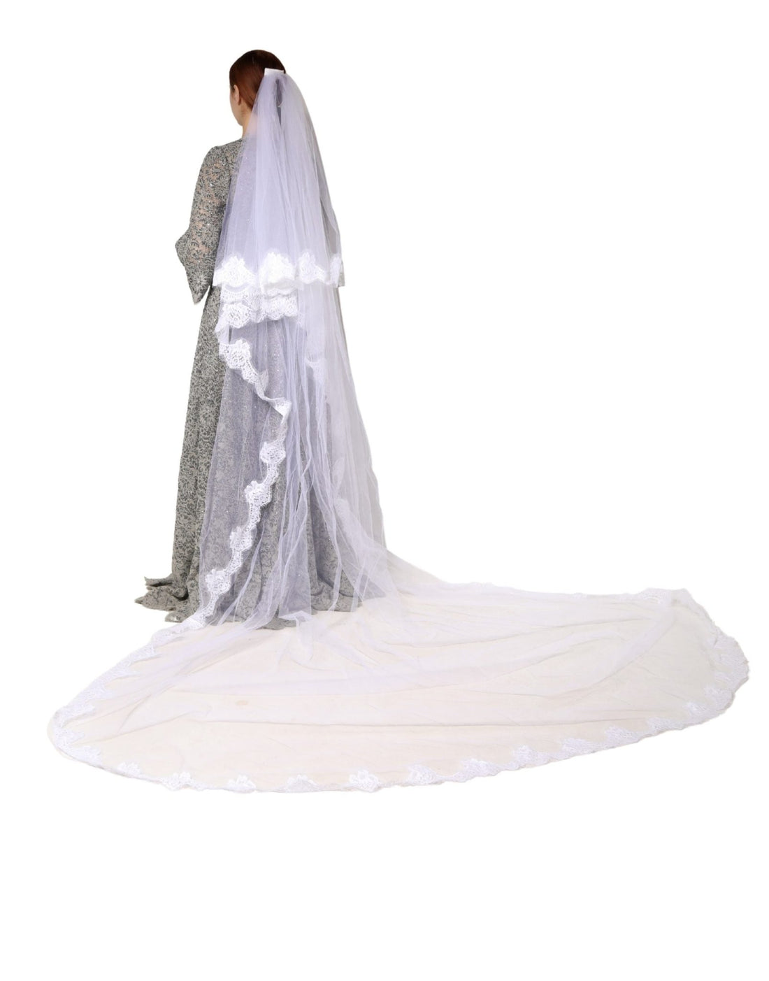 Dolce & Gabbana White Floral Lace Nylon Floor Length Long Wedding Veil - RIMODA
